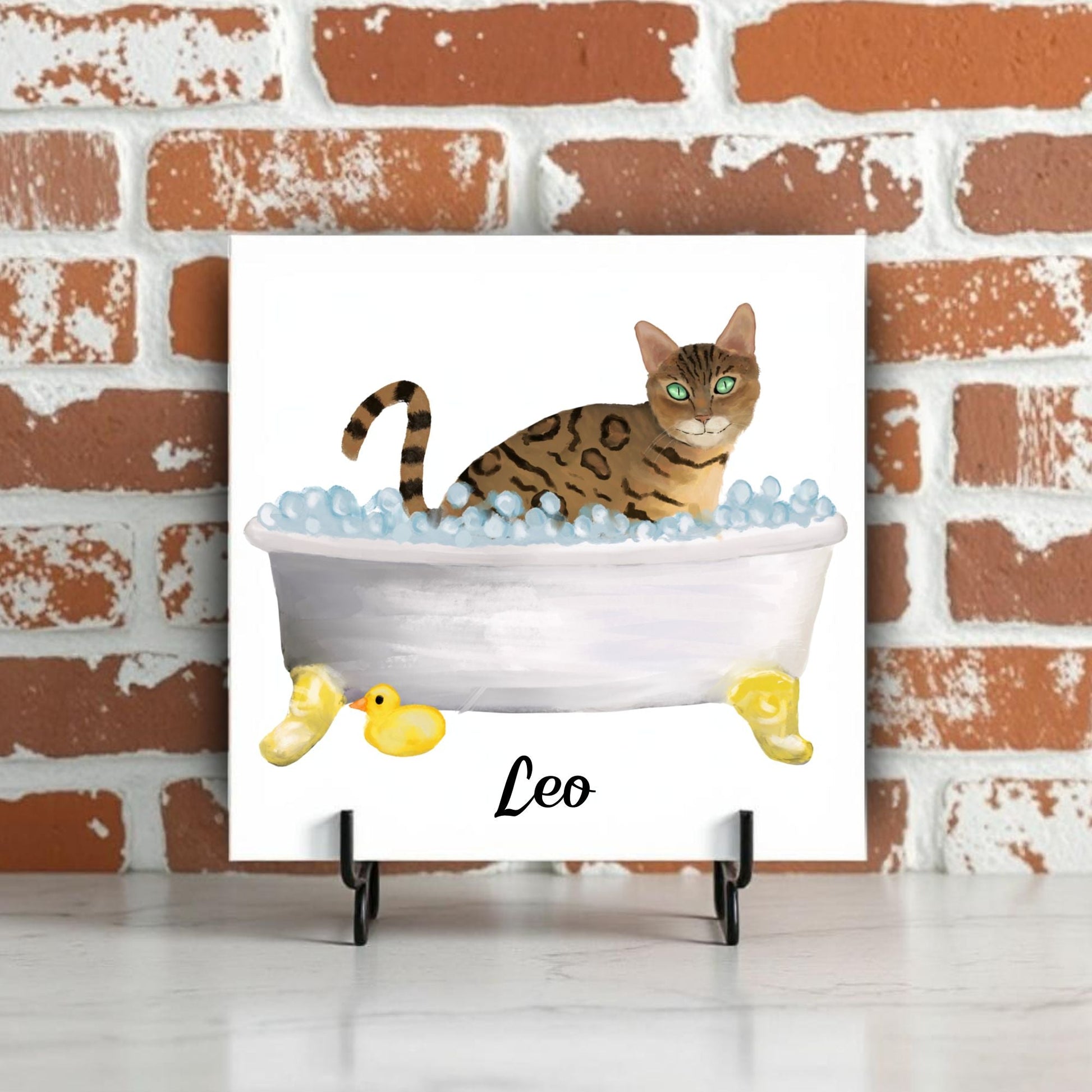 Bengal Cat in Bubble Bath Ceramic Tile - MerikaArt