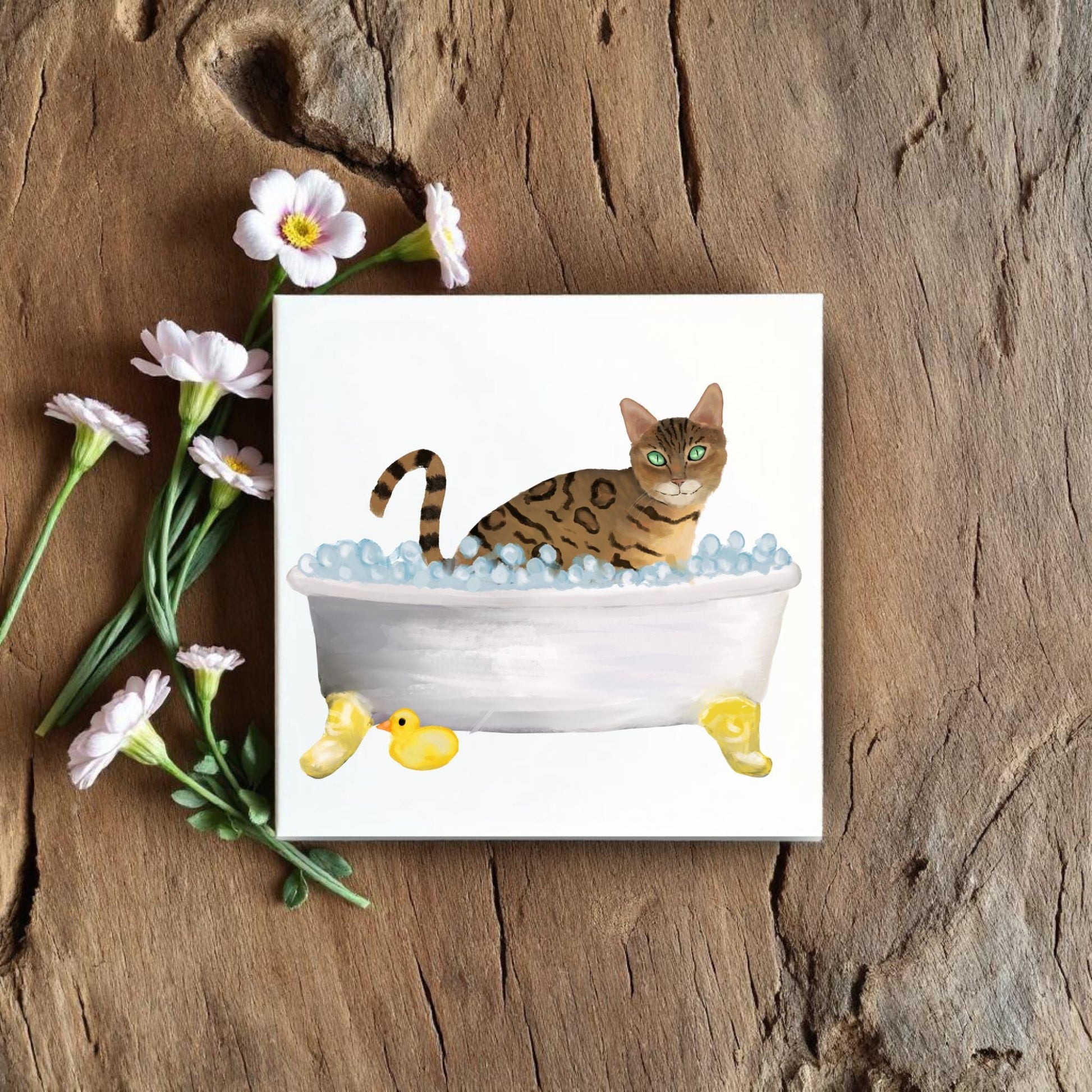 Bengal Cat in Bubble Bath Ceramic Tile - MerikaArt