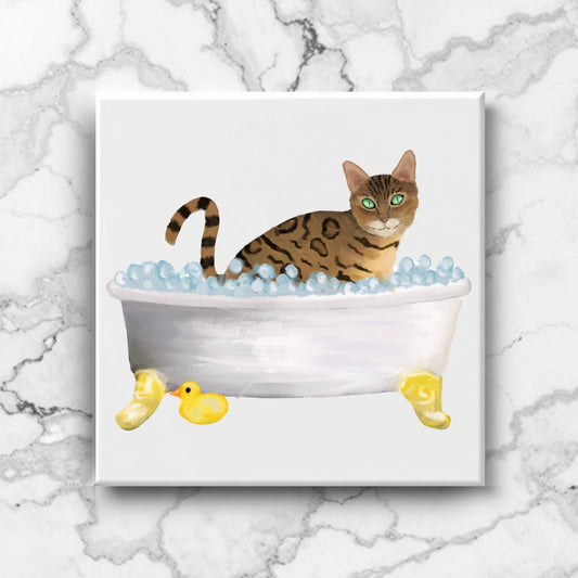 Bengal Cat in Bubble Bath Ceramic Tile - MerikaArt