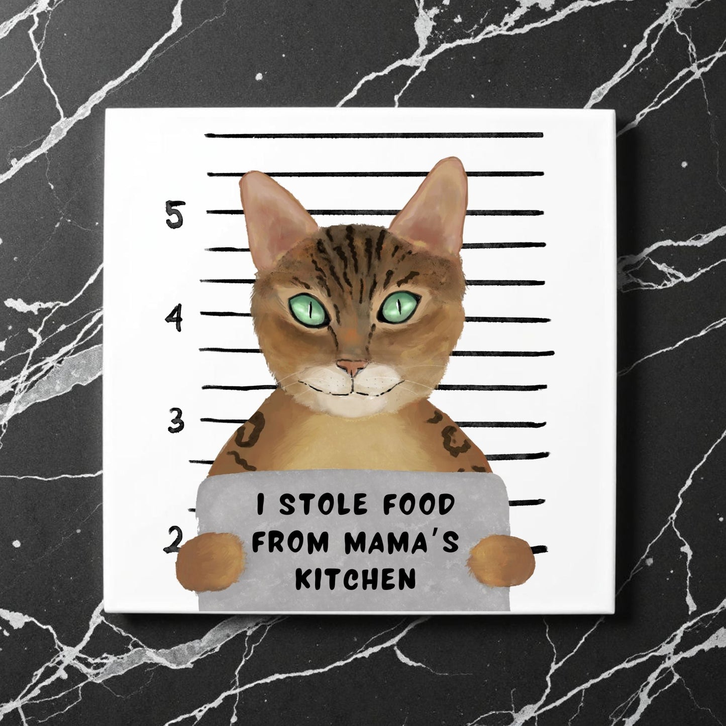Bengal Cat Mugshot Ceramic Tile - MerikaArt