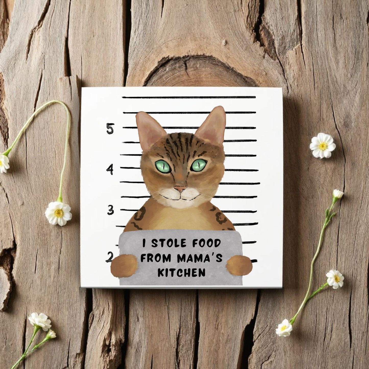 Bengal Cat Mugshot Ceramic Tile - MerikaArt