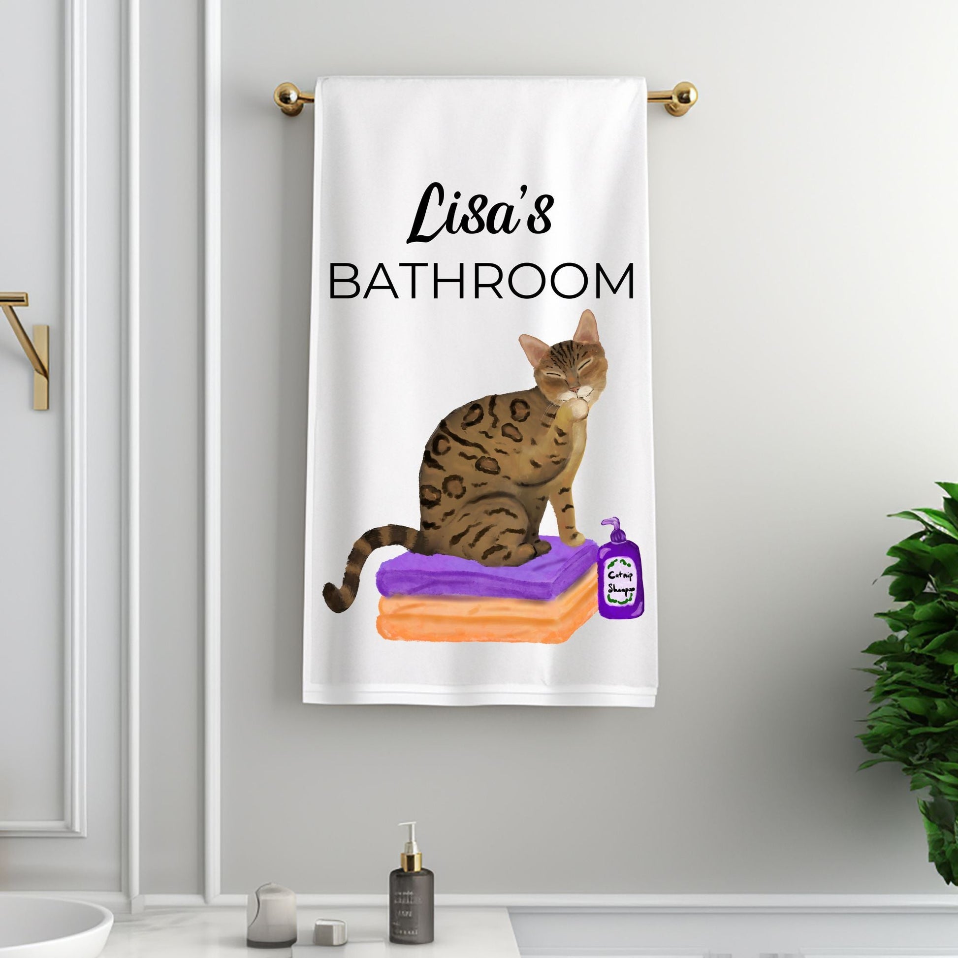 Bengal Cat on Towels Bathroom Towel - MerikaArt