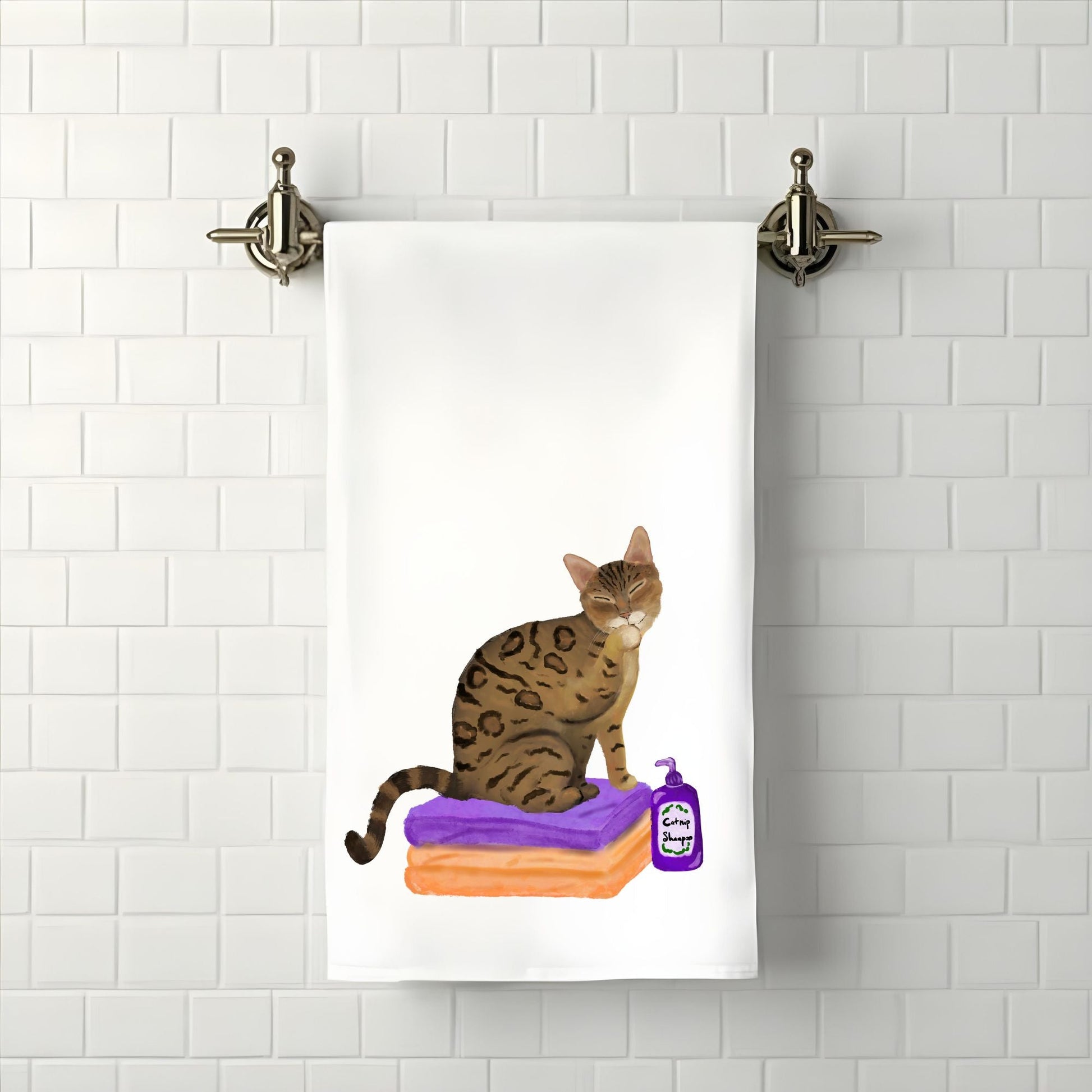 Bengal Cat on Towels Bathroom Towel - MerikaArt