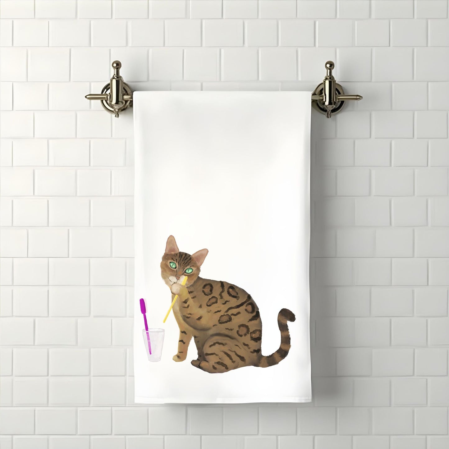 Bengal Cat Toothbrush BathroomTowel - MerikaArt