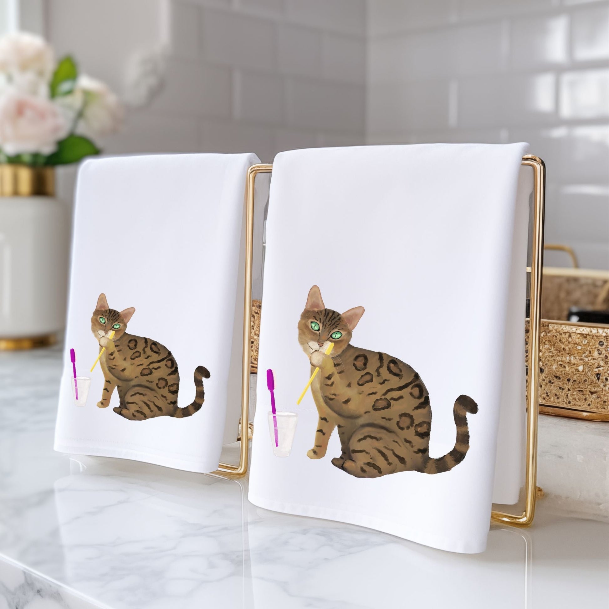 Bengal Cat Toothbrush BathroomTowel - MerikaArt