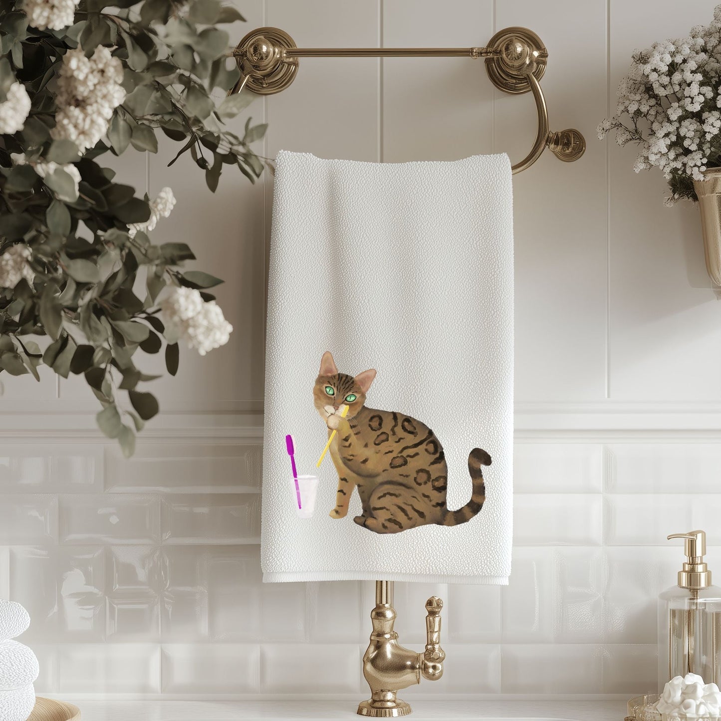 Bengal Cat Toothbrush BathroomTowel - MerikaArt