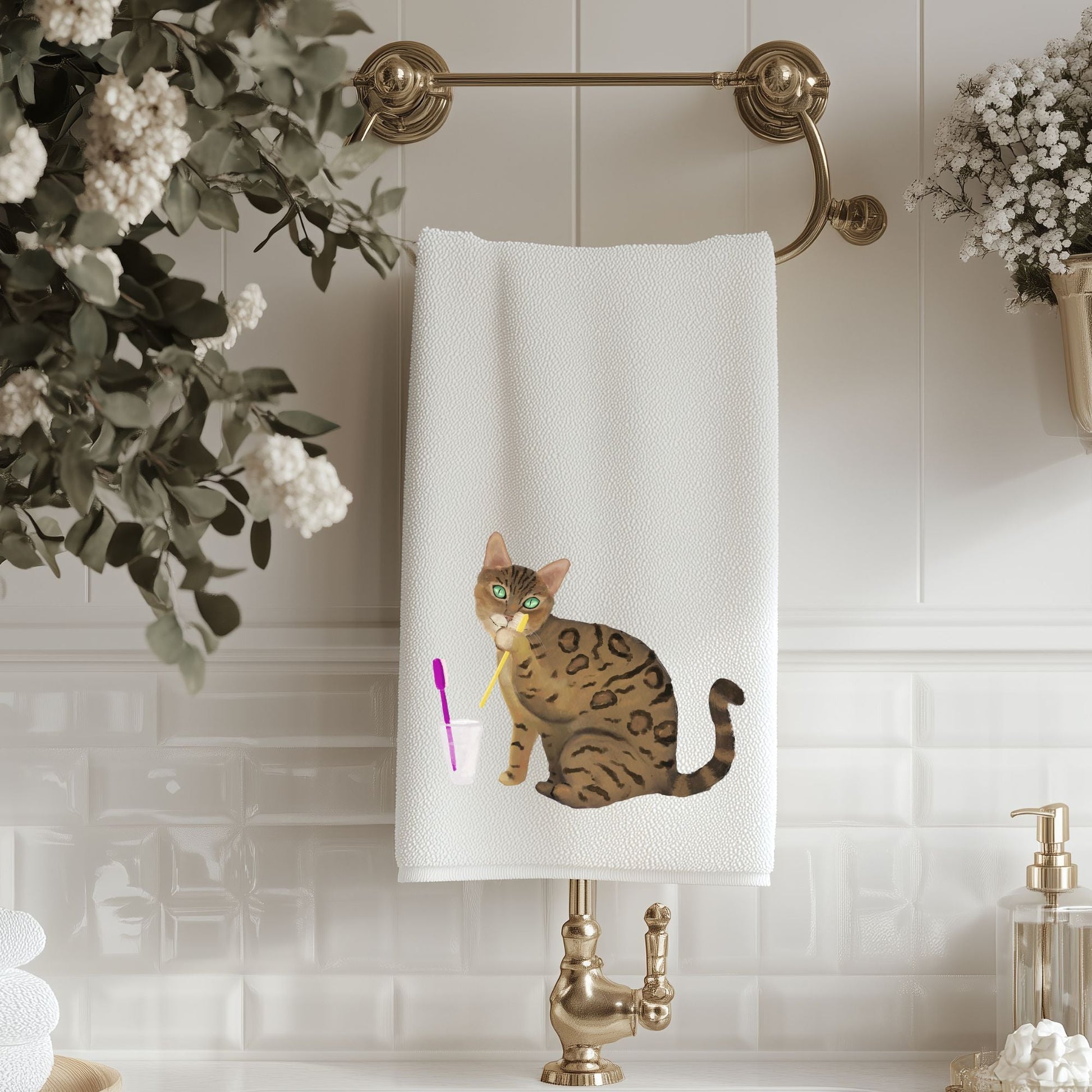 Bengal Cat Toothbrush BathroomTowel - MerikaArt