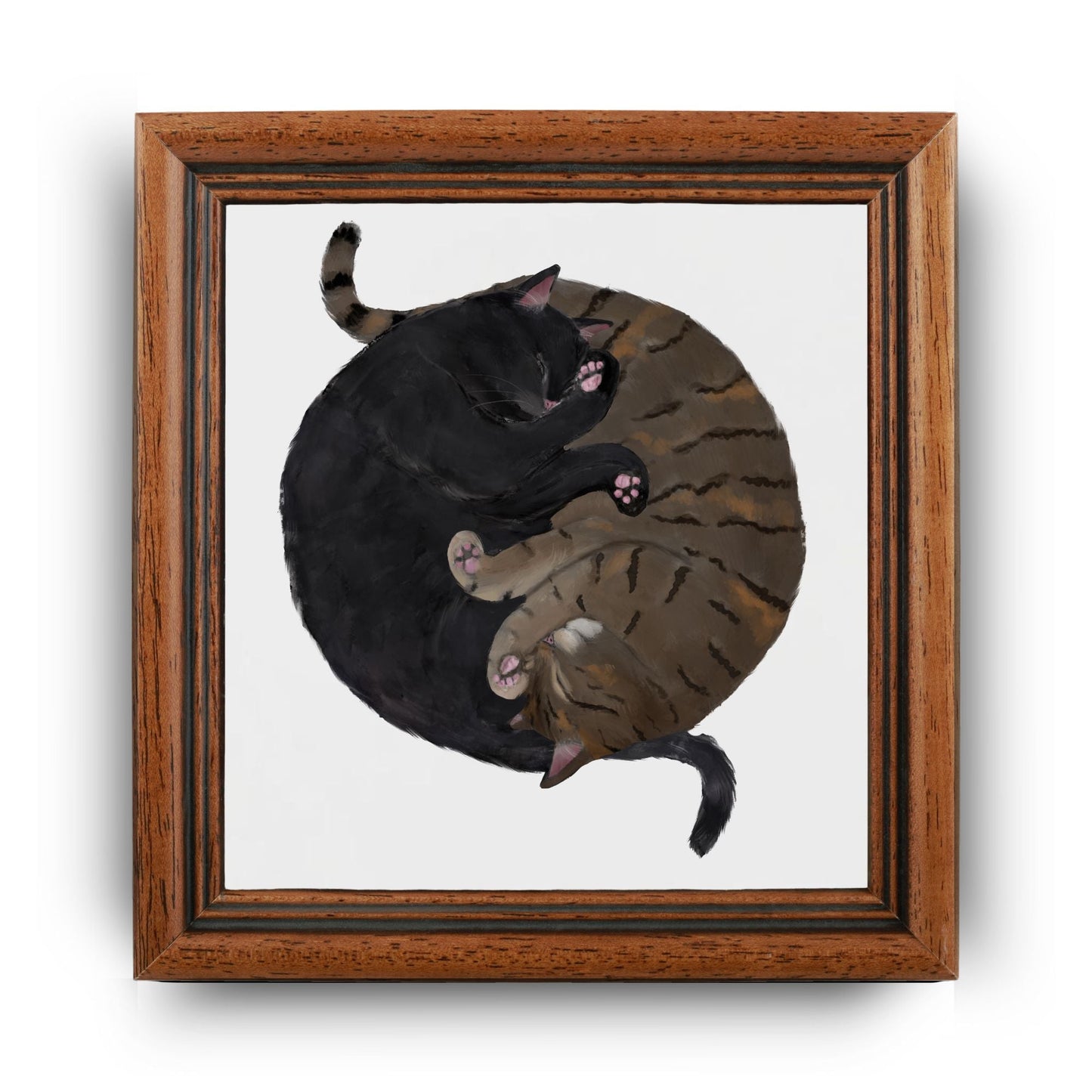 Black and Tabby Cats Yin and Yang Ceramic Tile - MerikaArt