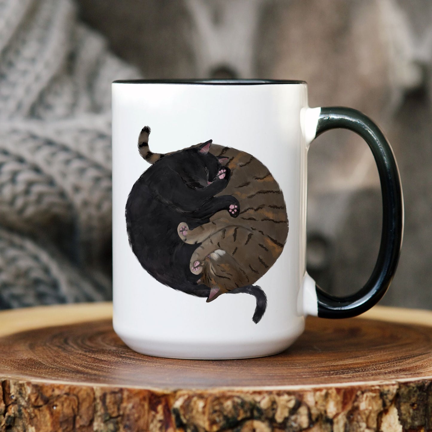 Black and Tabby Sleeping Cats Mug - MerikaArt
