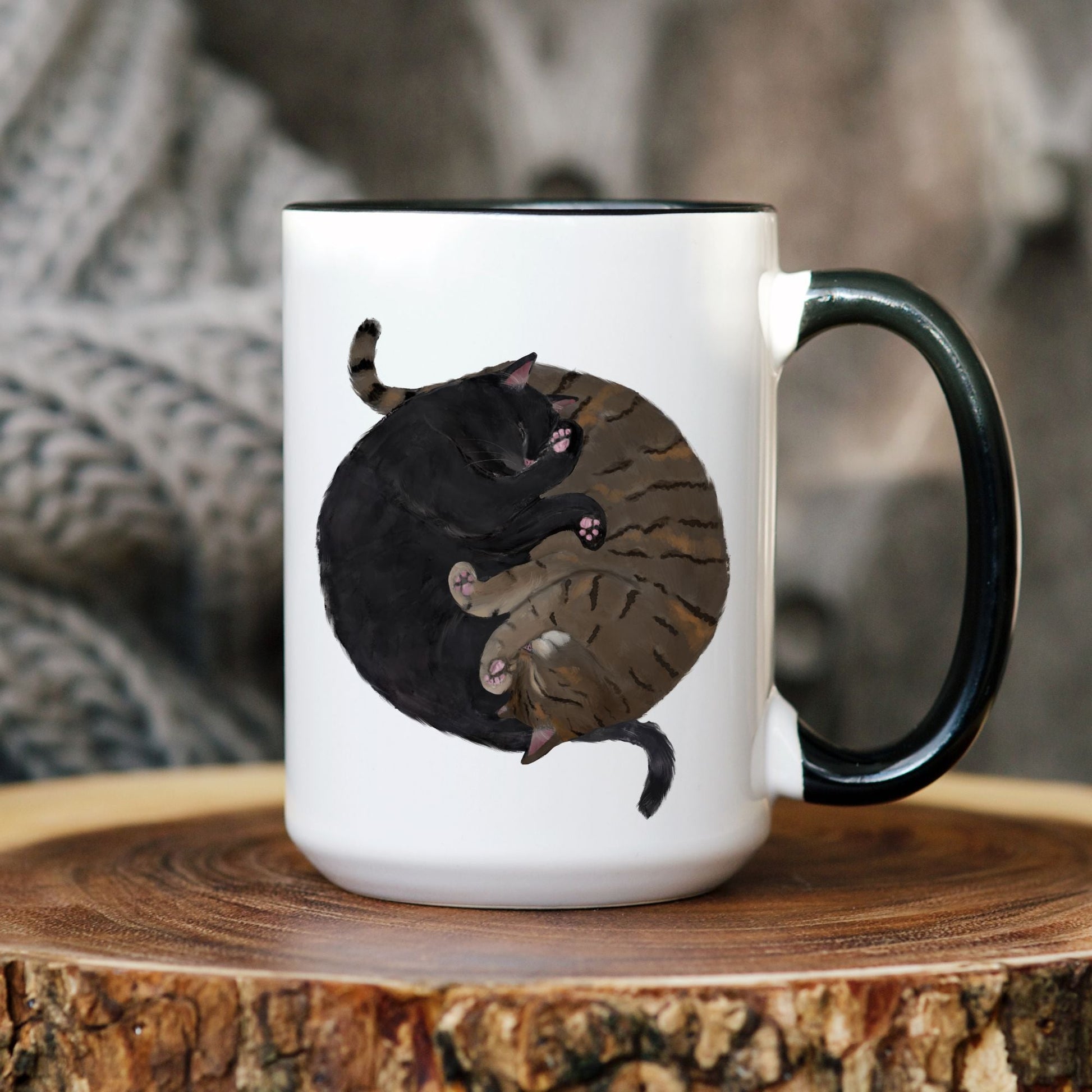 Black and Tabby Sleeping Cats Mug - MerikaArt