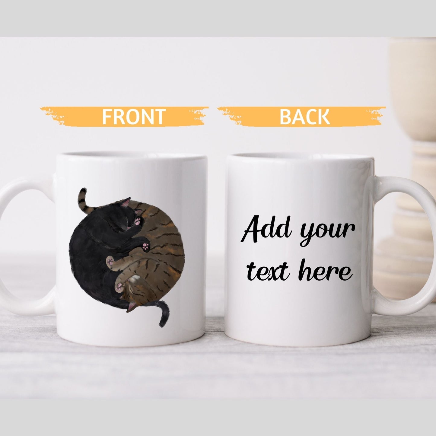 Black and Tabby Sleeping Cats Mug - MerikaArt