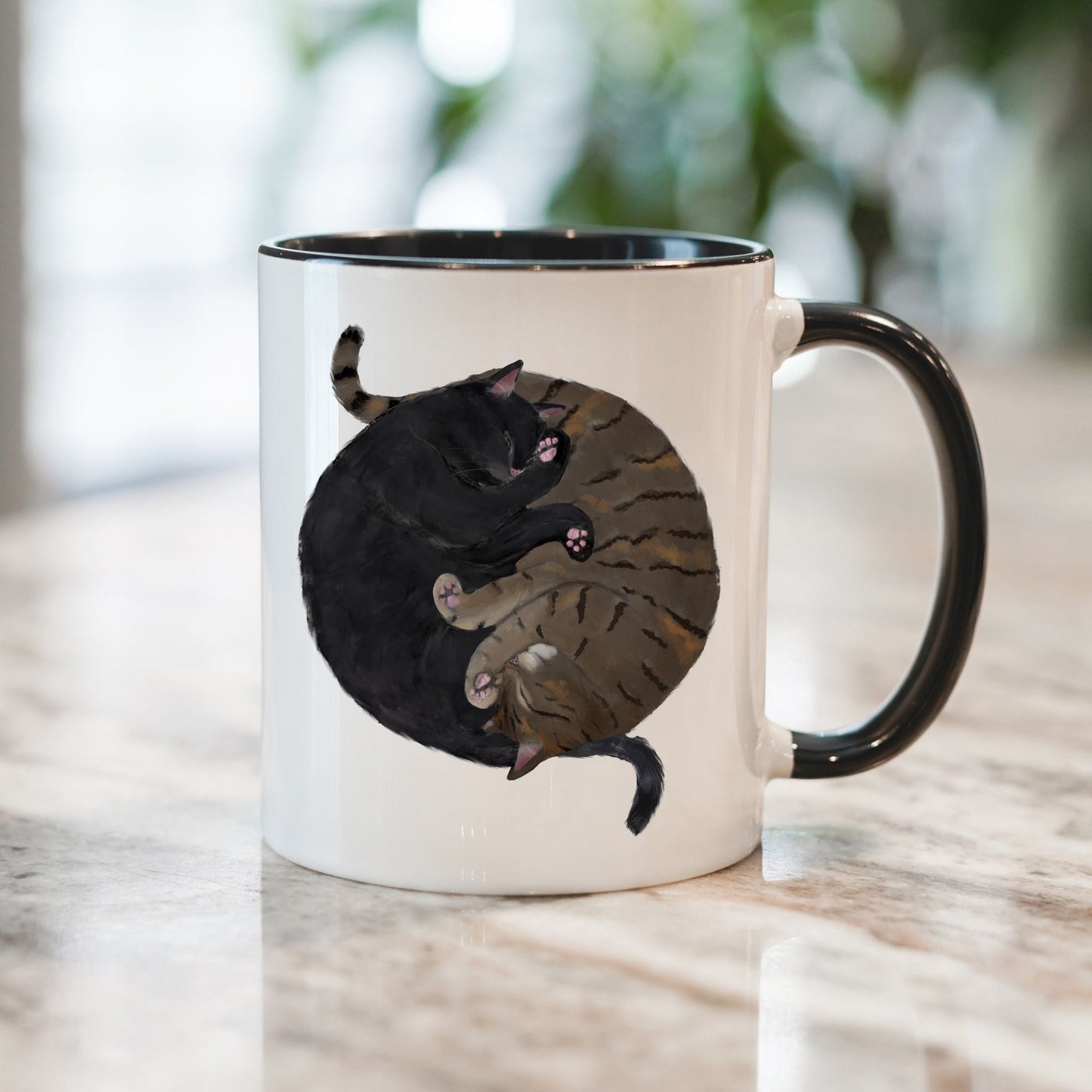 Black and Tabby Sleeping Cats Mug - MerikaArt