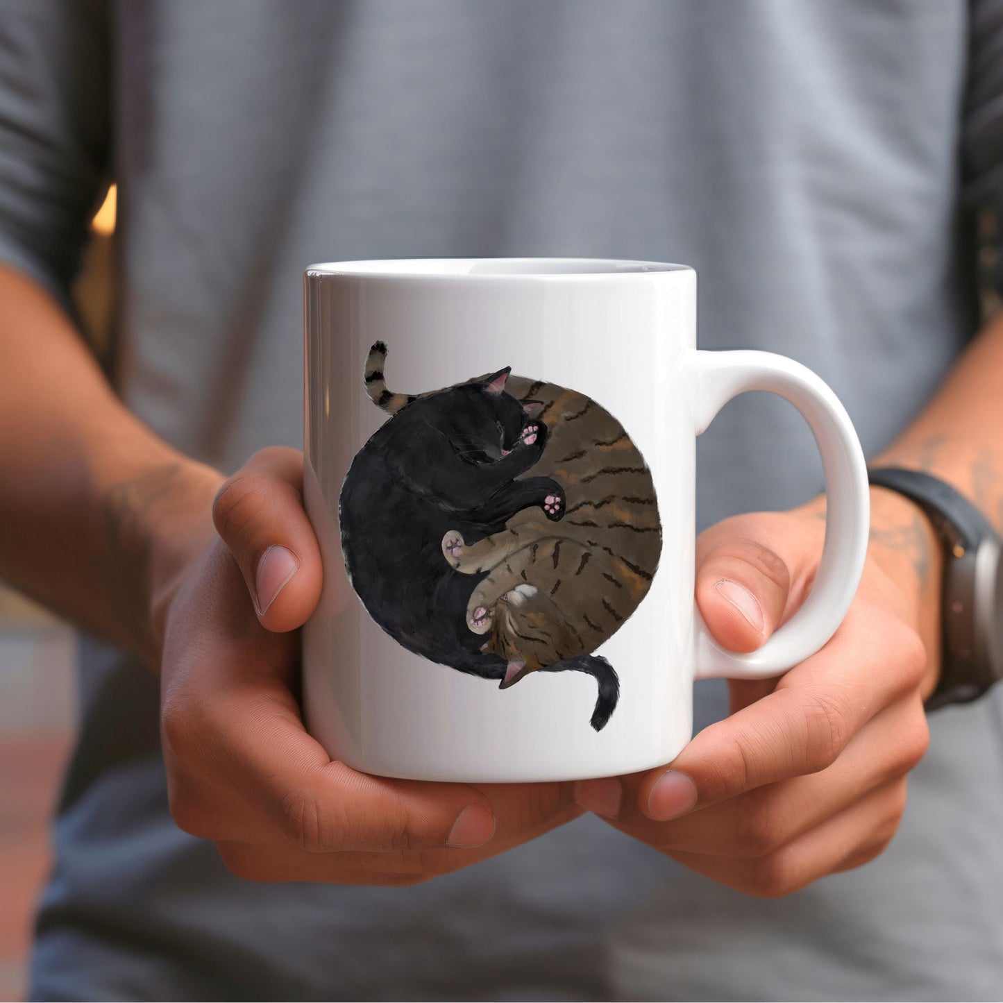 Black and Tabby Sleeping Cats Mug - MerikaArt
