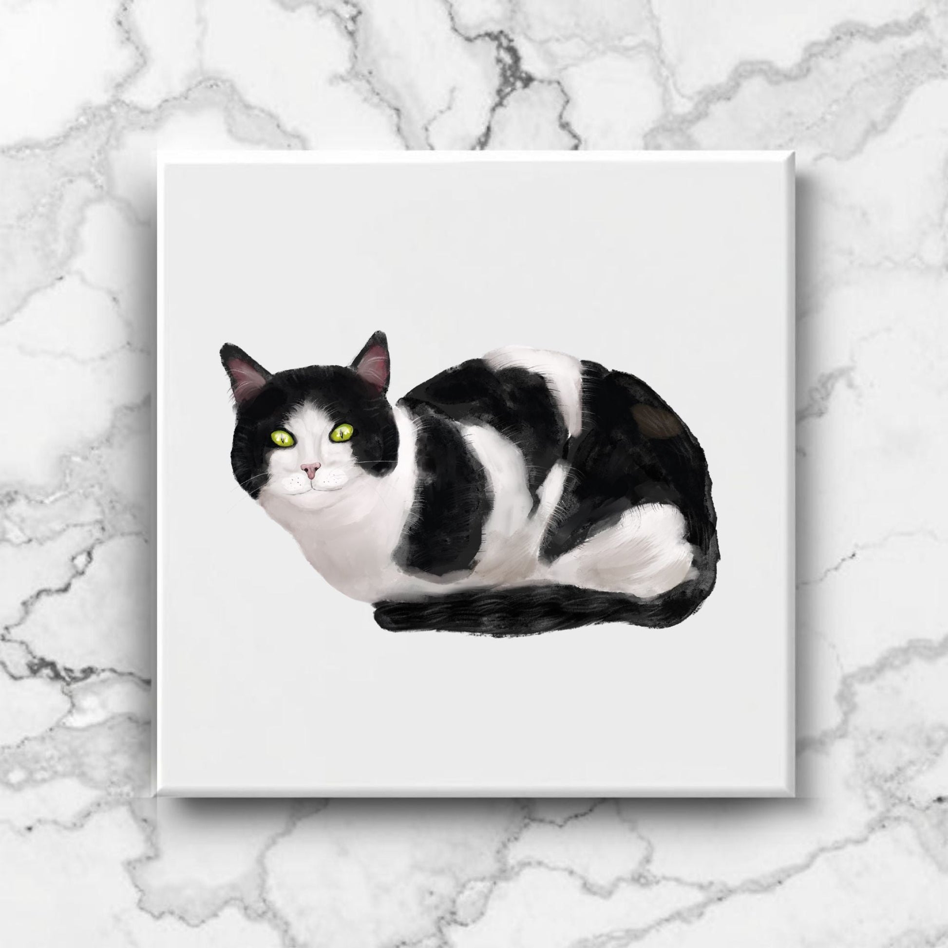 Black and White Cat Ceramic Tile - MerikaArt