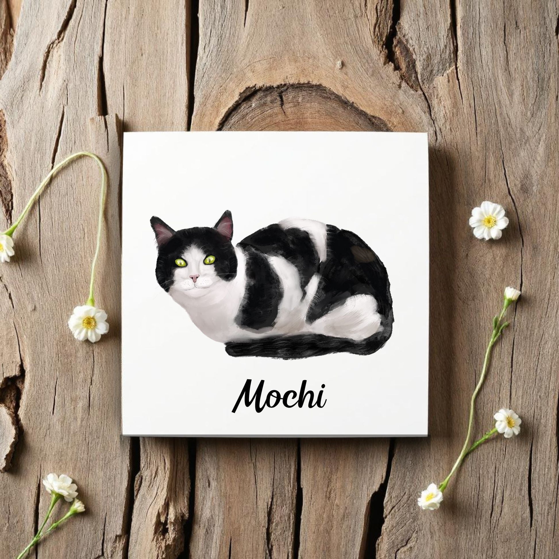 Black and White Cat Ceramic Tile - MerikaArt