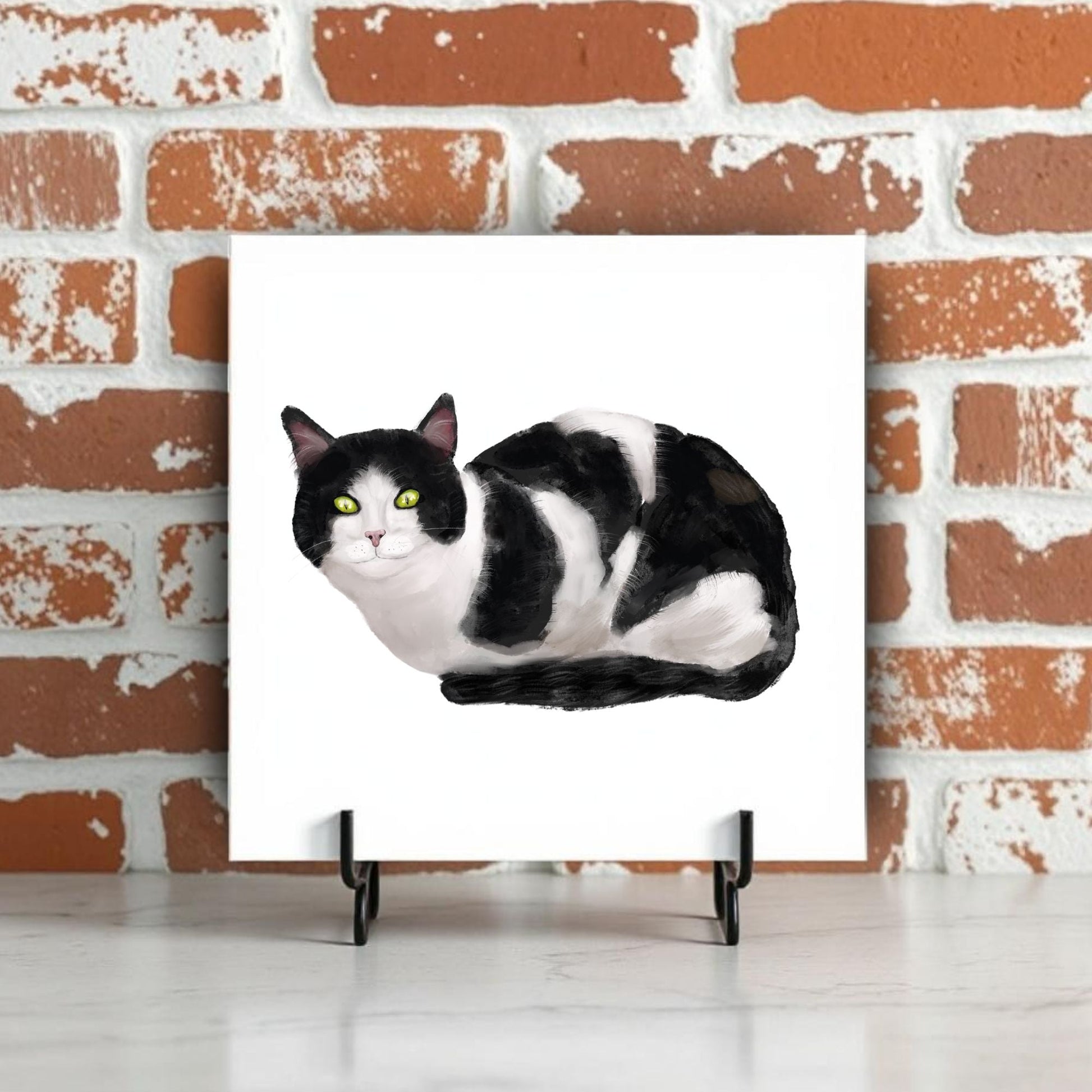 Black and White Cat Ceramic Tile - MerikaArt