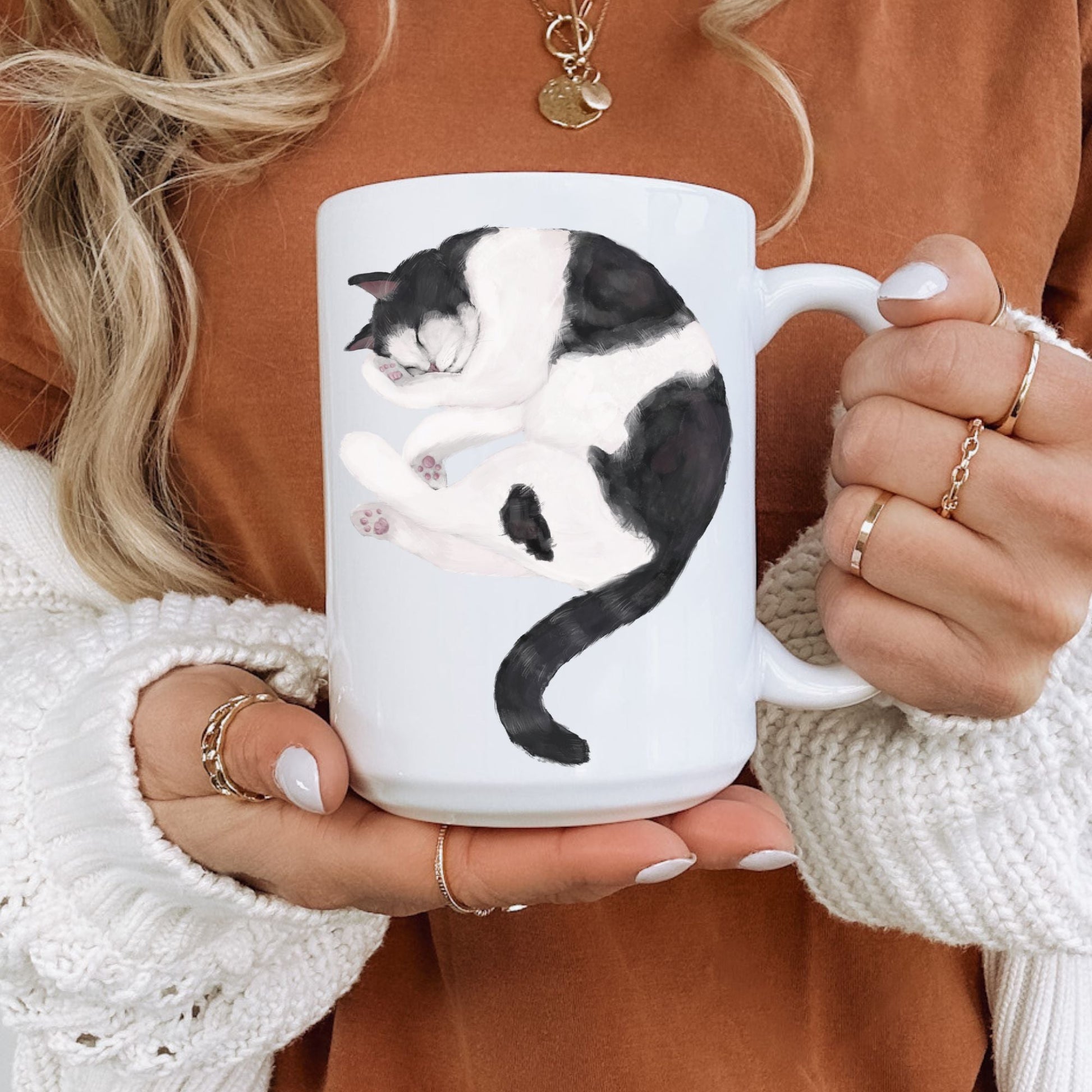 Black and White Cat Mug - MerikaArt