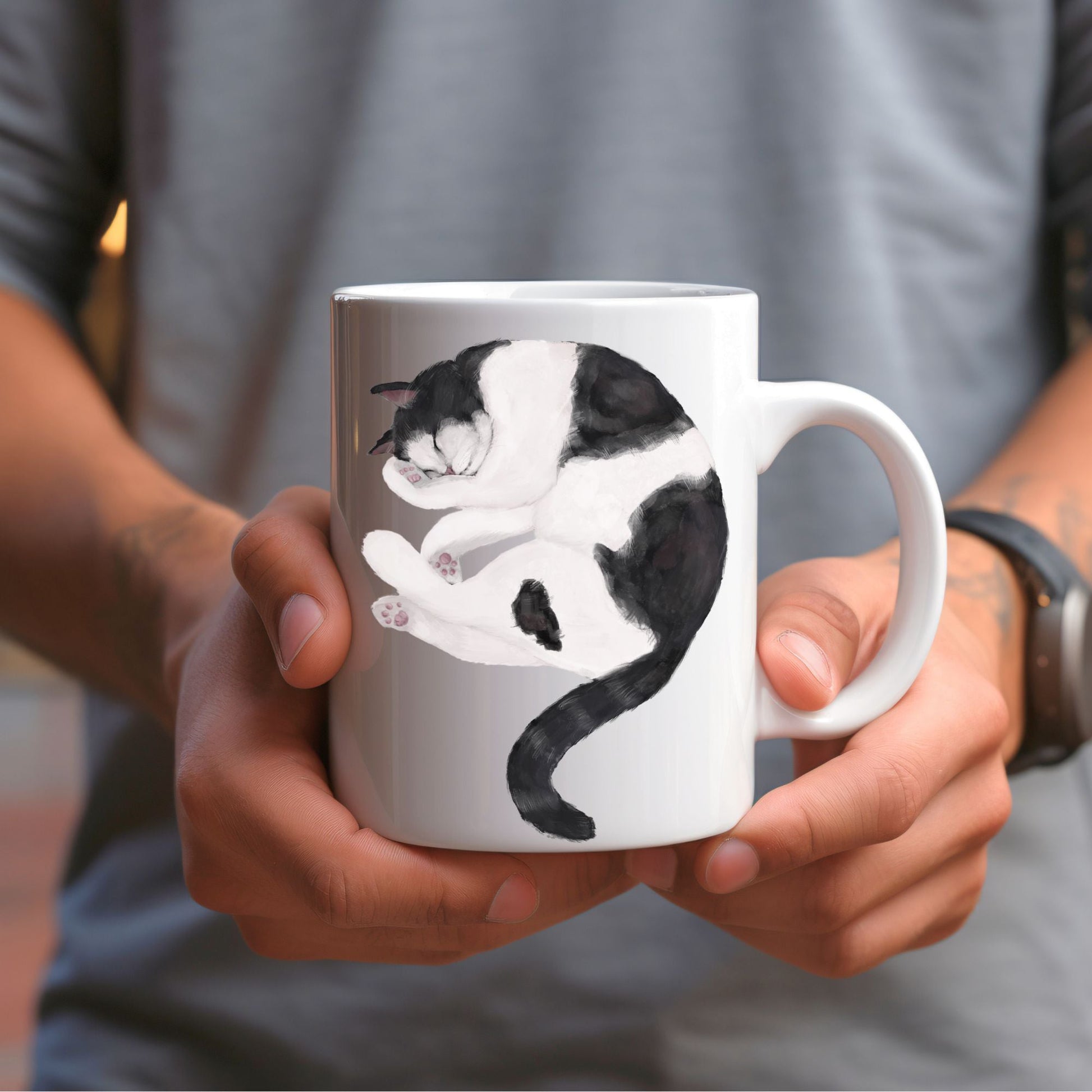 Black and White Cat Mug - MerikaArt