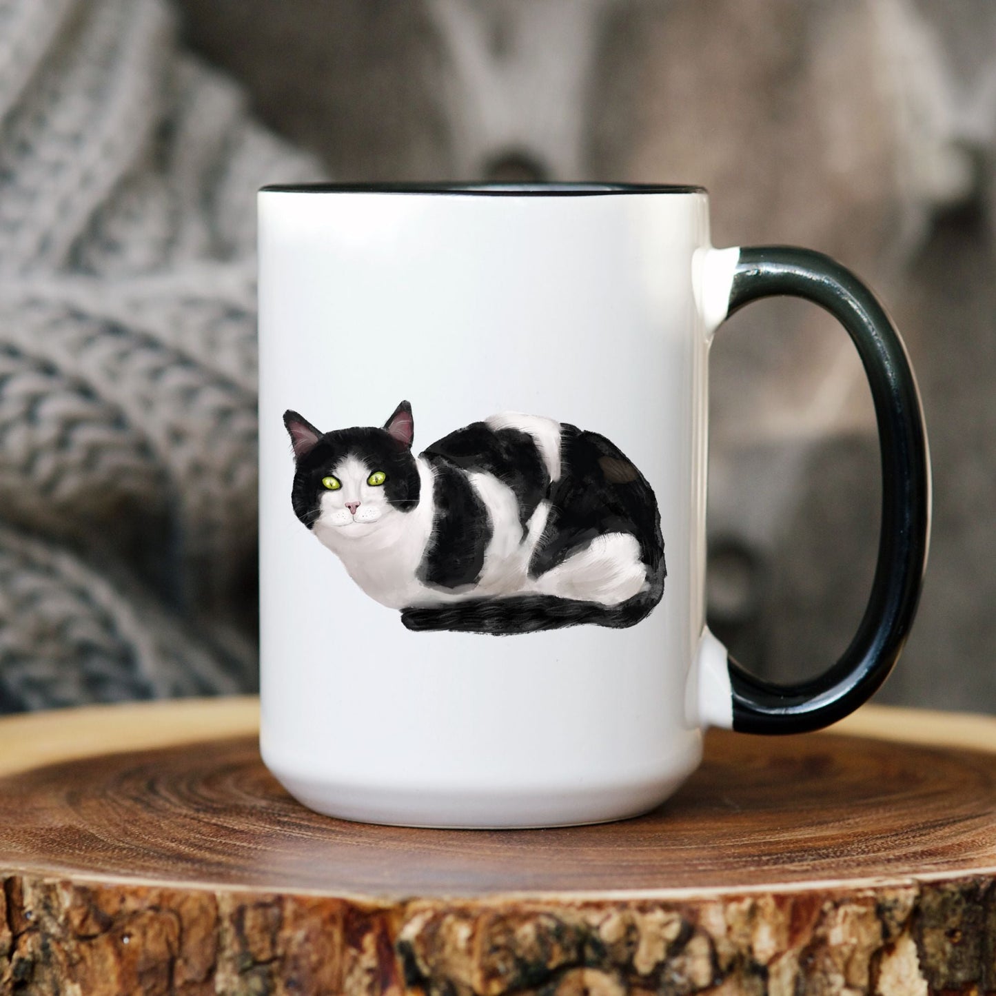 Black and White Cat Mug - MerikaArt