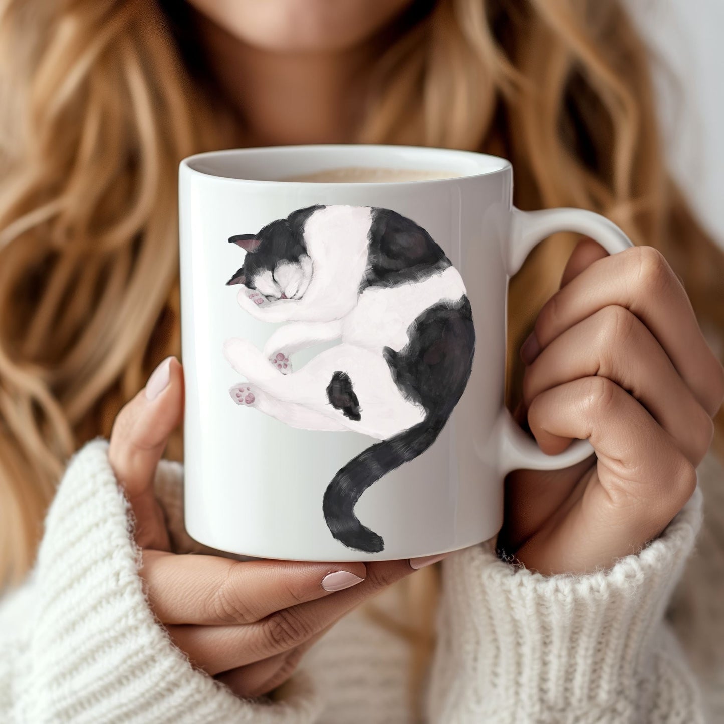 Black and White Cat Mug - MerikaArt