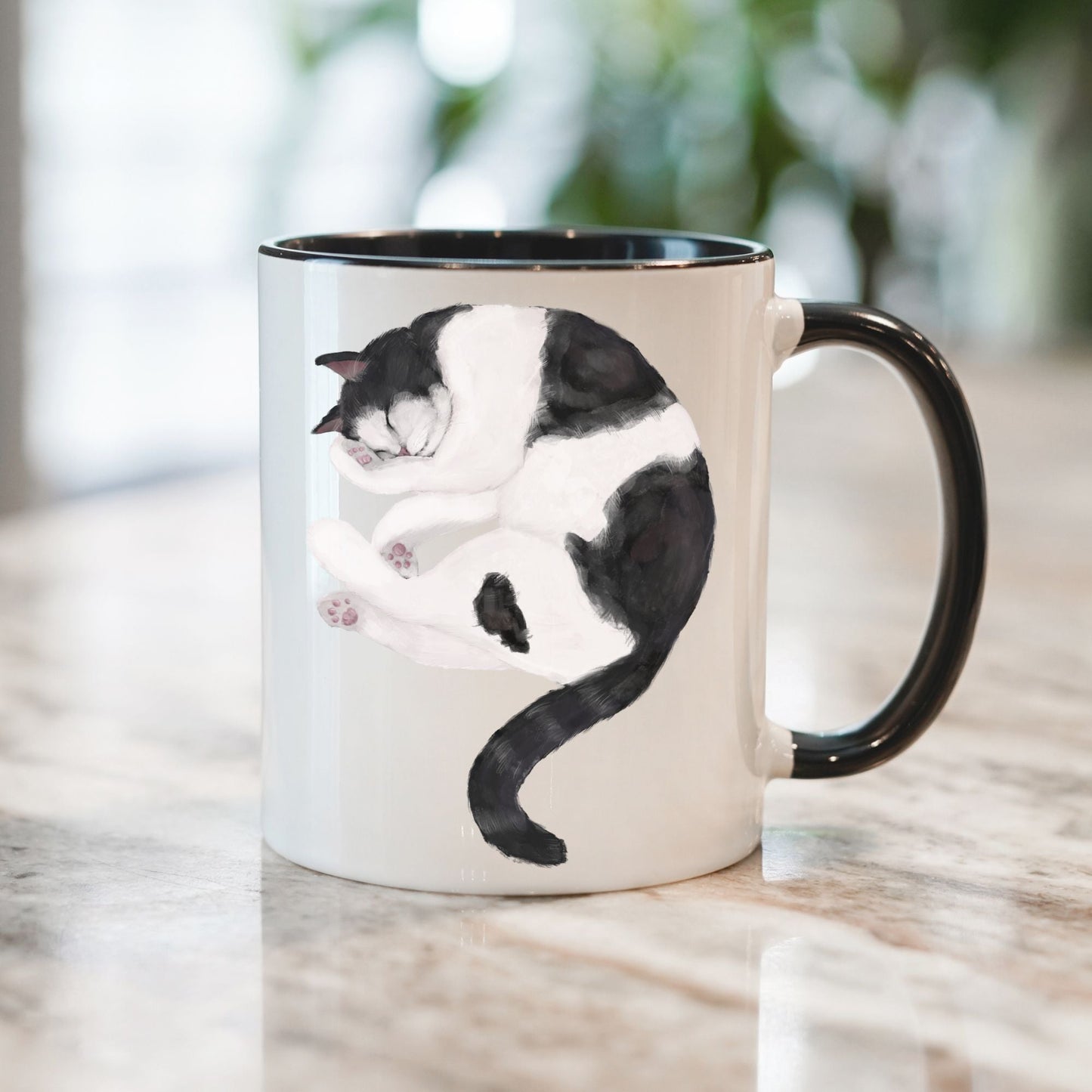 Black and White Cat Mug - MerikaArt