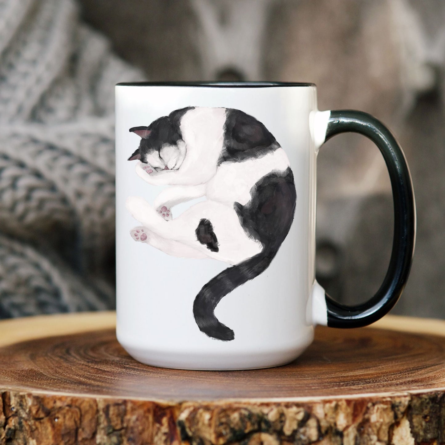 Black and White Cat Mug - MerikaArt