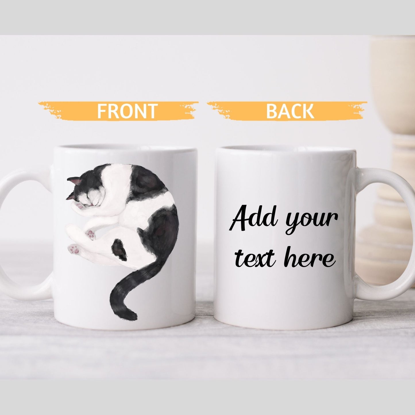 Black and White Cat Mug - MerikaArt