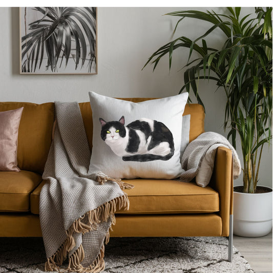 Black and White Cat Pillow - MerikaArt