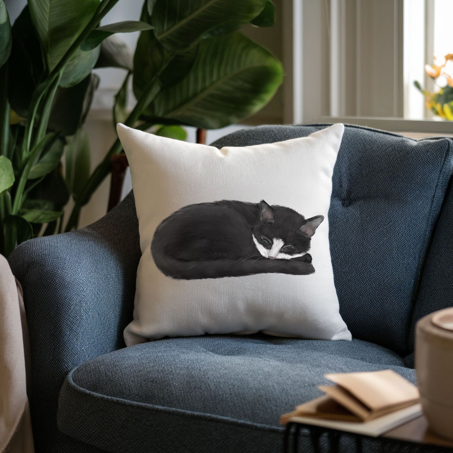 Black and White Cat Pillow - MerikaArt