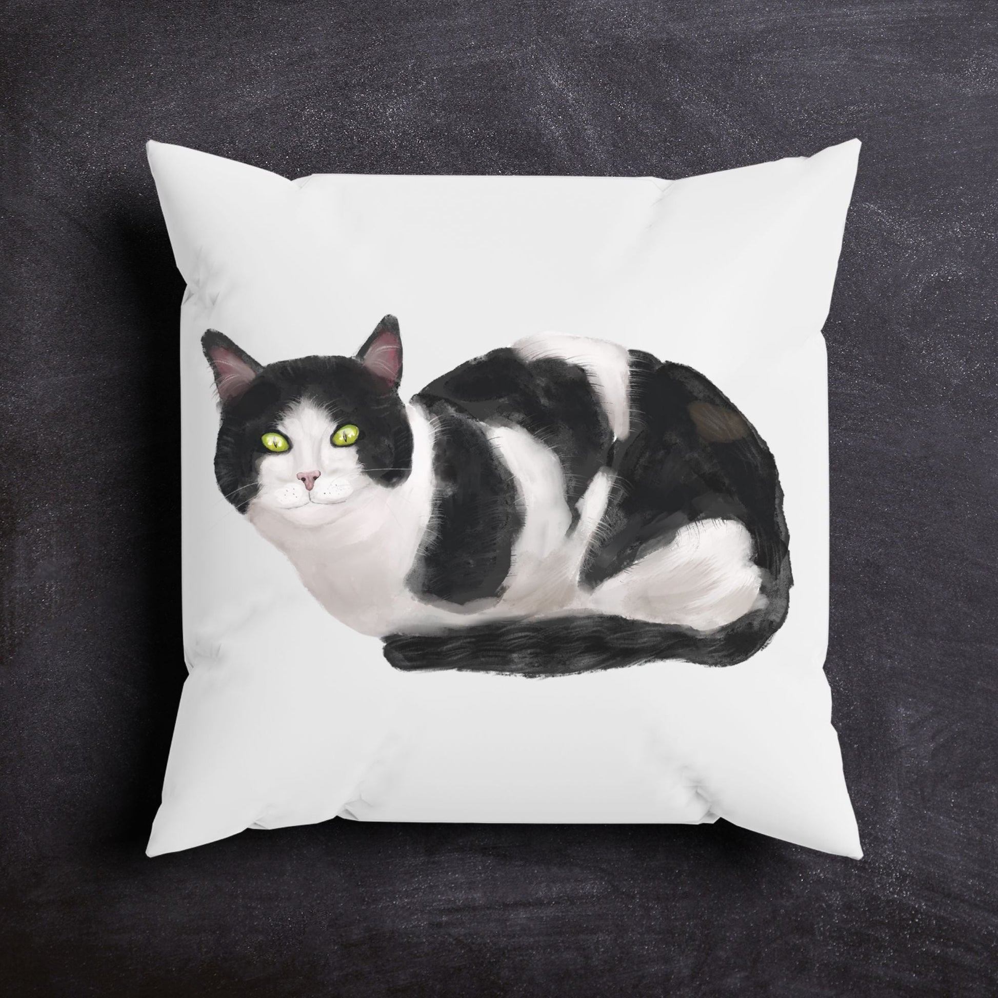 Black and White Cat Pillow - MerikaArt