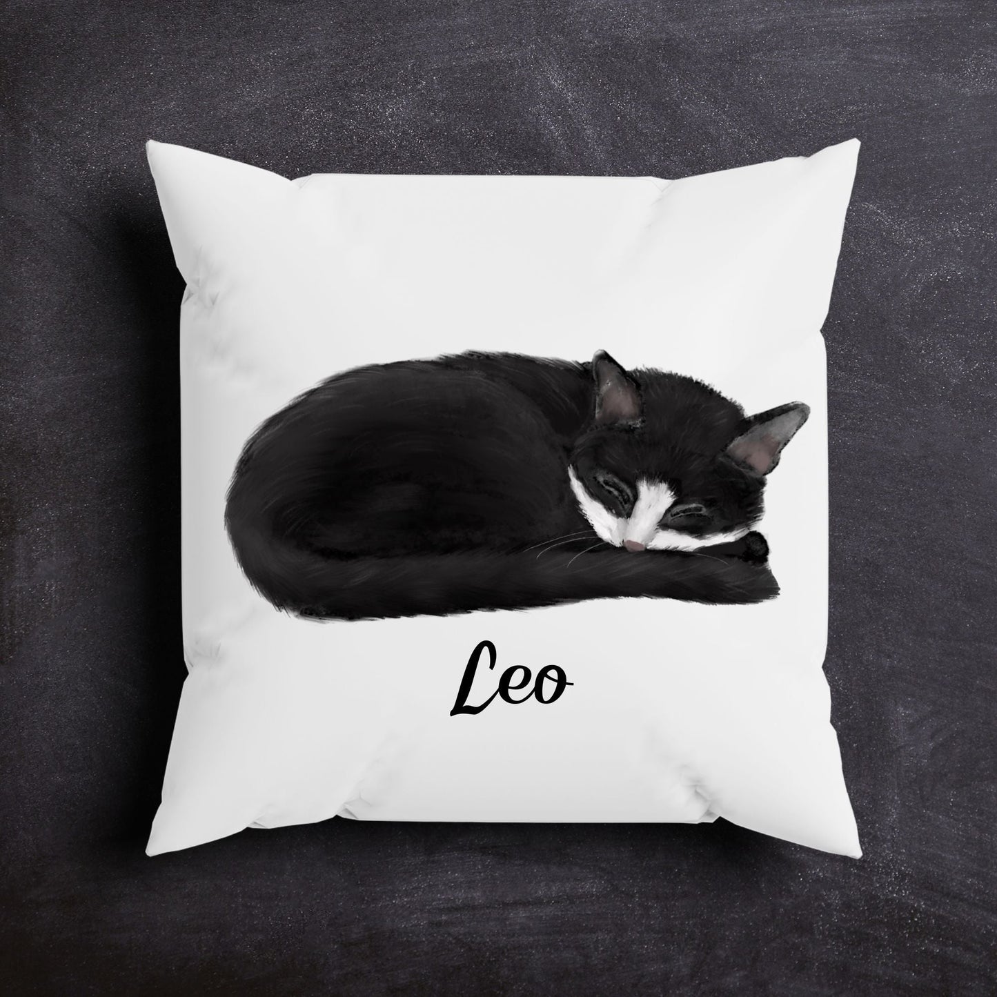Black and White Cat Pillow - MerikaArt