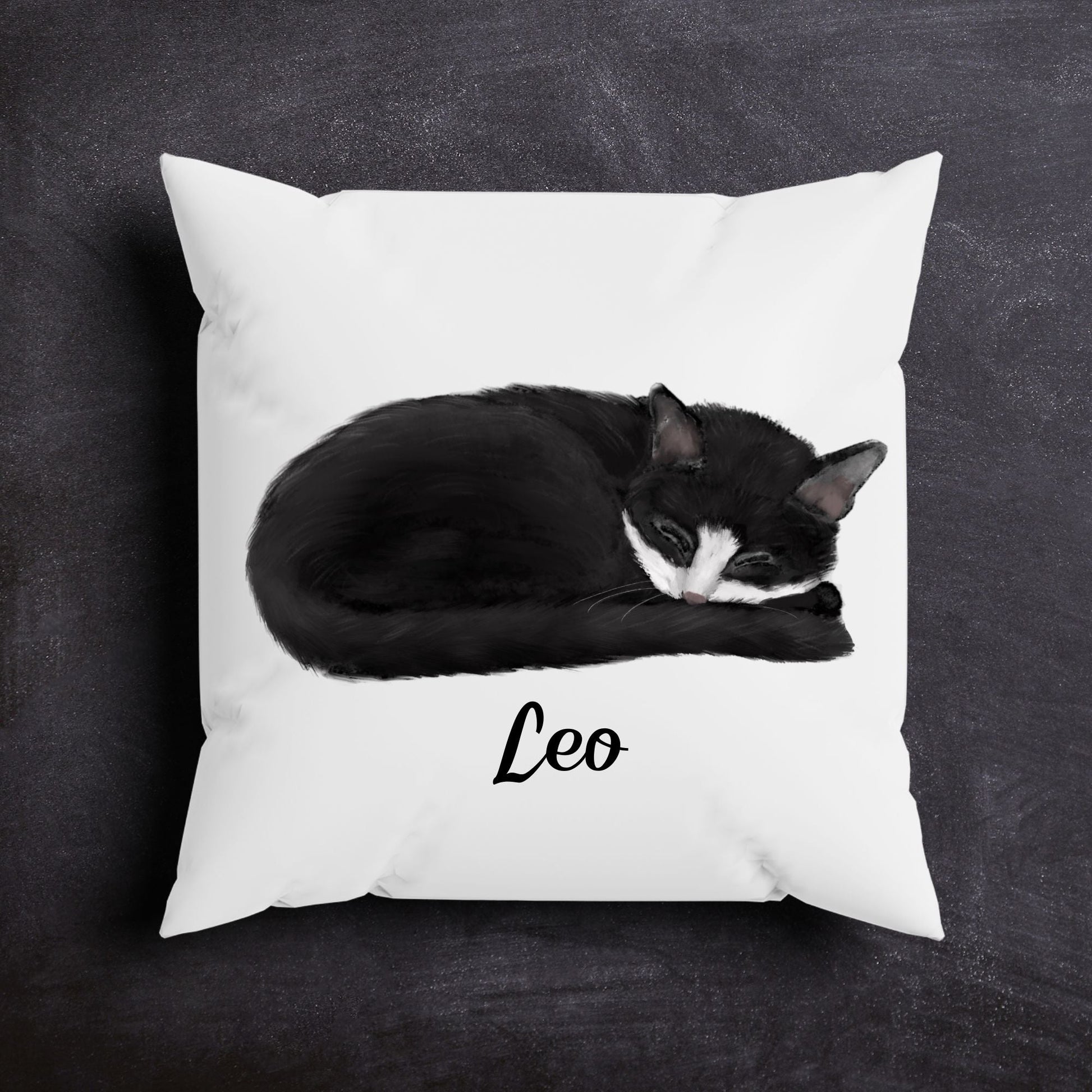 Black and White Cat Pillow - MerikaArt