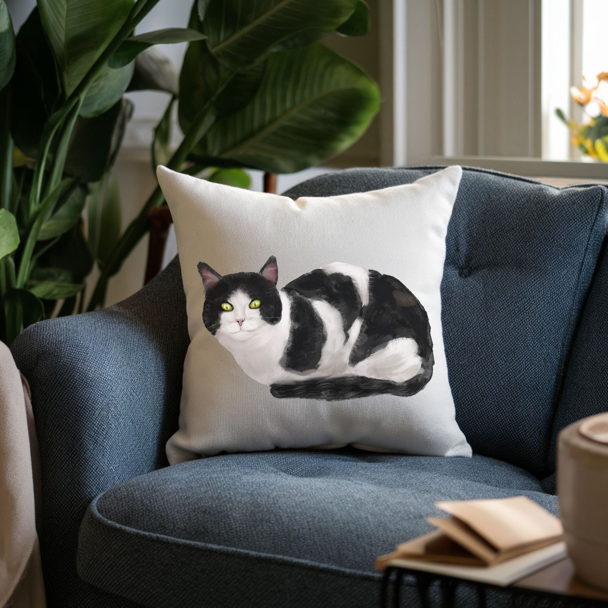 Black and White Cat Pillow - MerikaArt