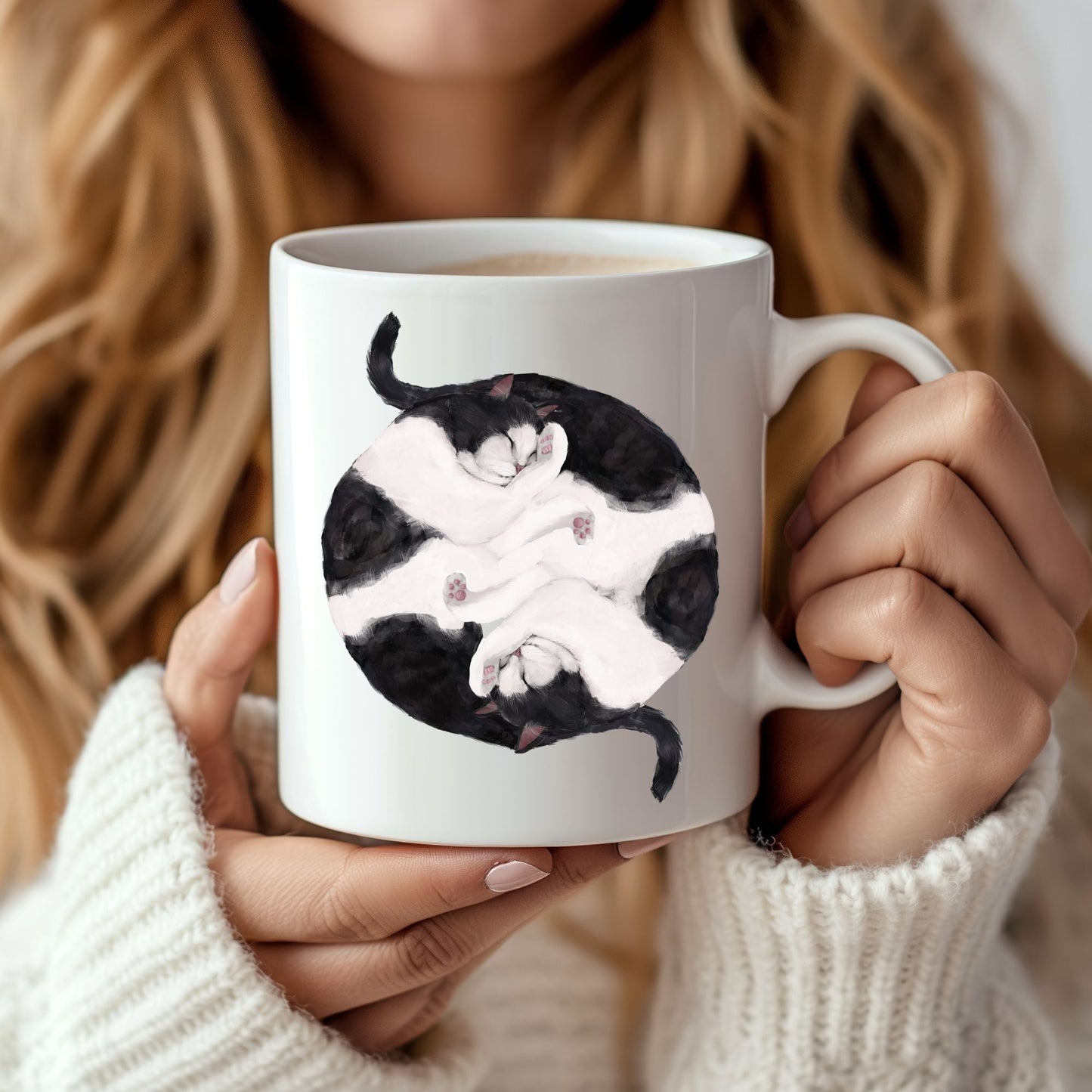 Black and White Sleeping Cats Mug - MerikaArt
