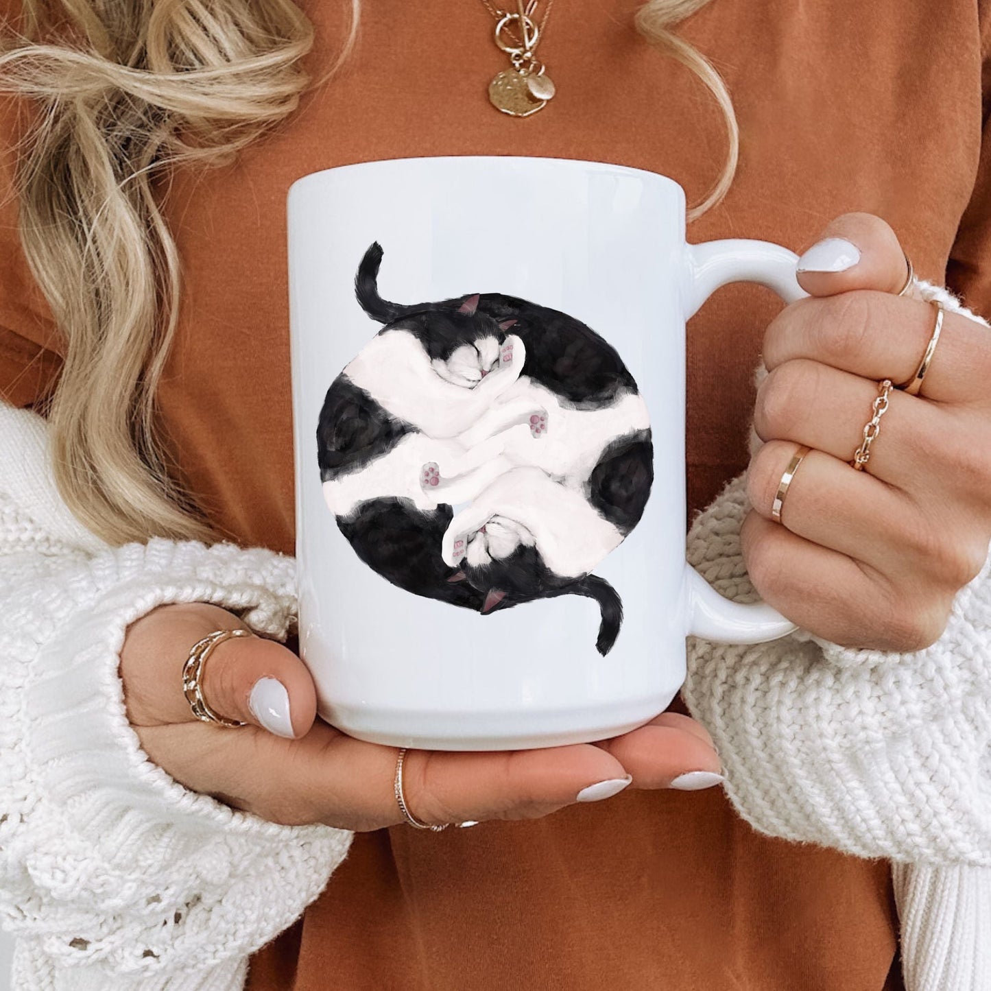 Black and White Sleeping Cats Mug - MerikaArt