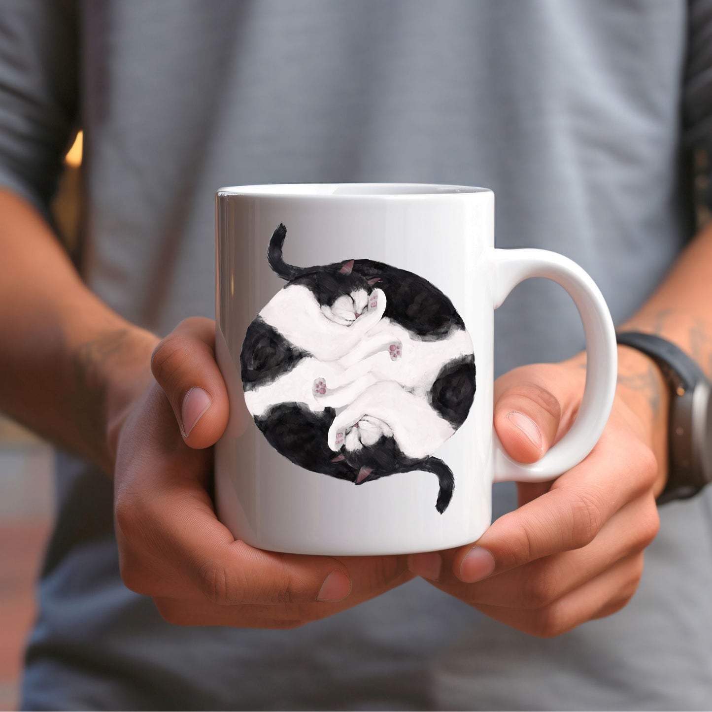Black and White Sleeping Cats Mug - MerikaArt