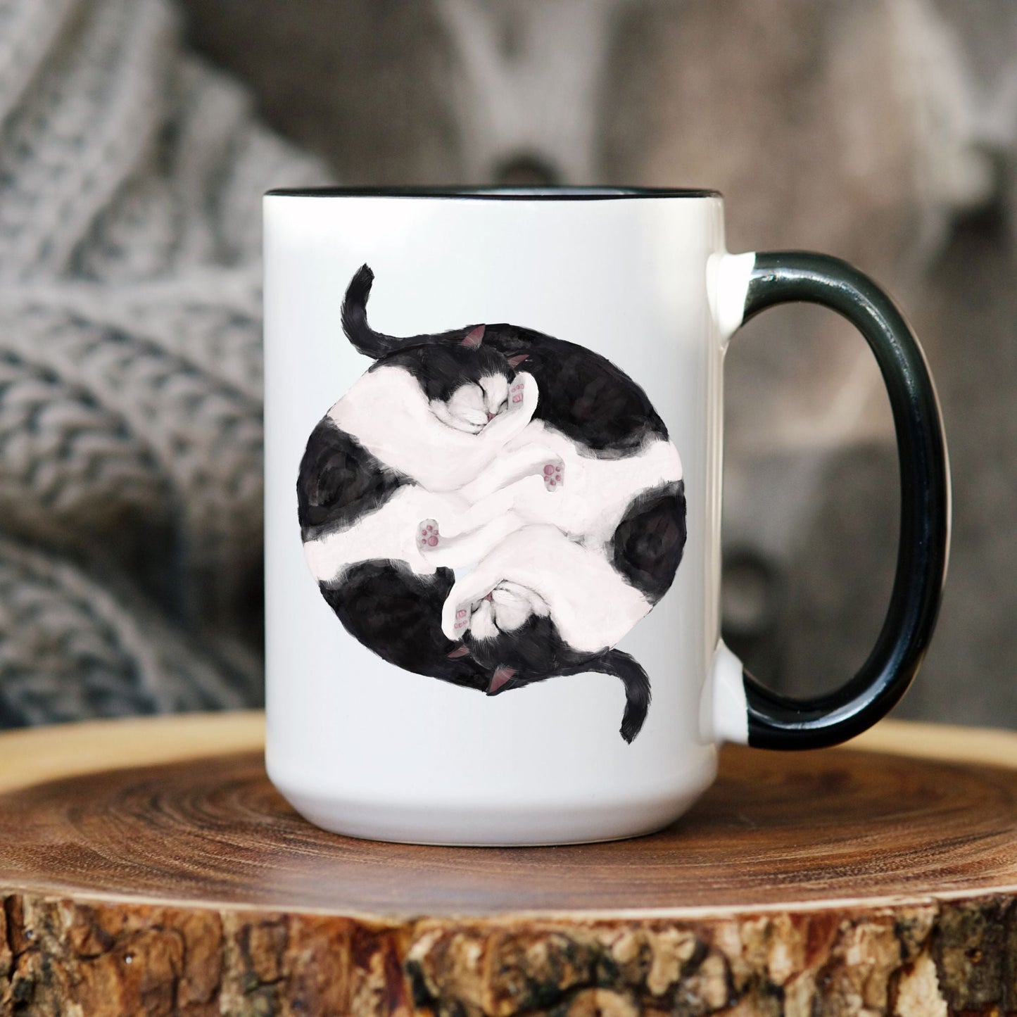 Black and White Sleeping Cats Mug - MerikaArt