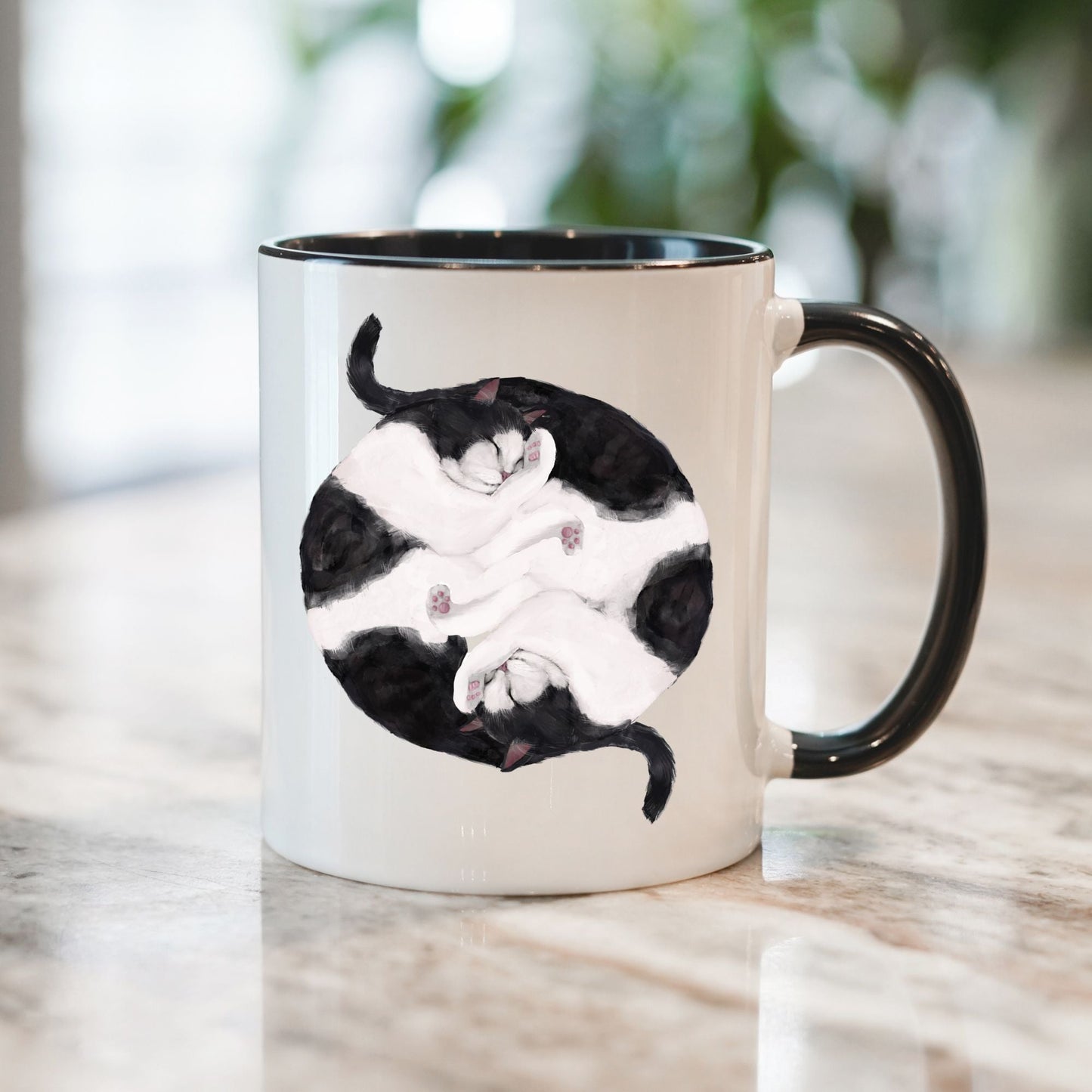 Black and White Sleeping Cats Mug - MerikaArt