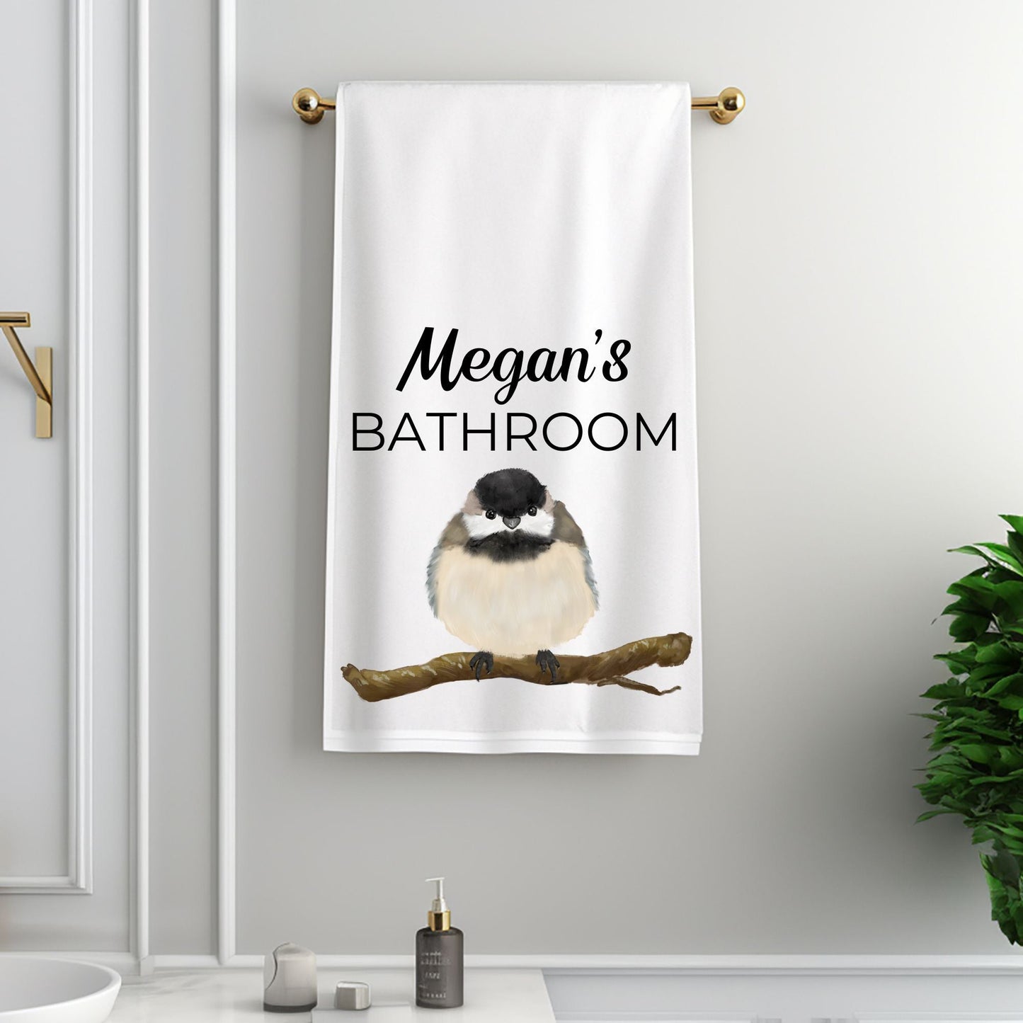 Black - Capped Chickadee Bird Bathroom Towel - MerikaArt