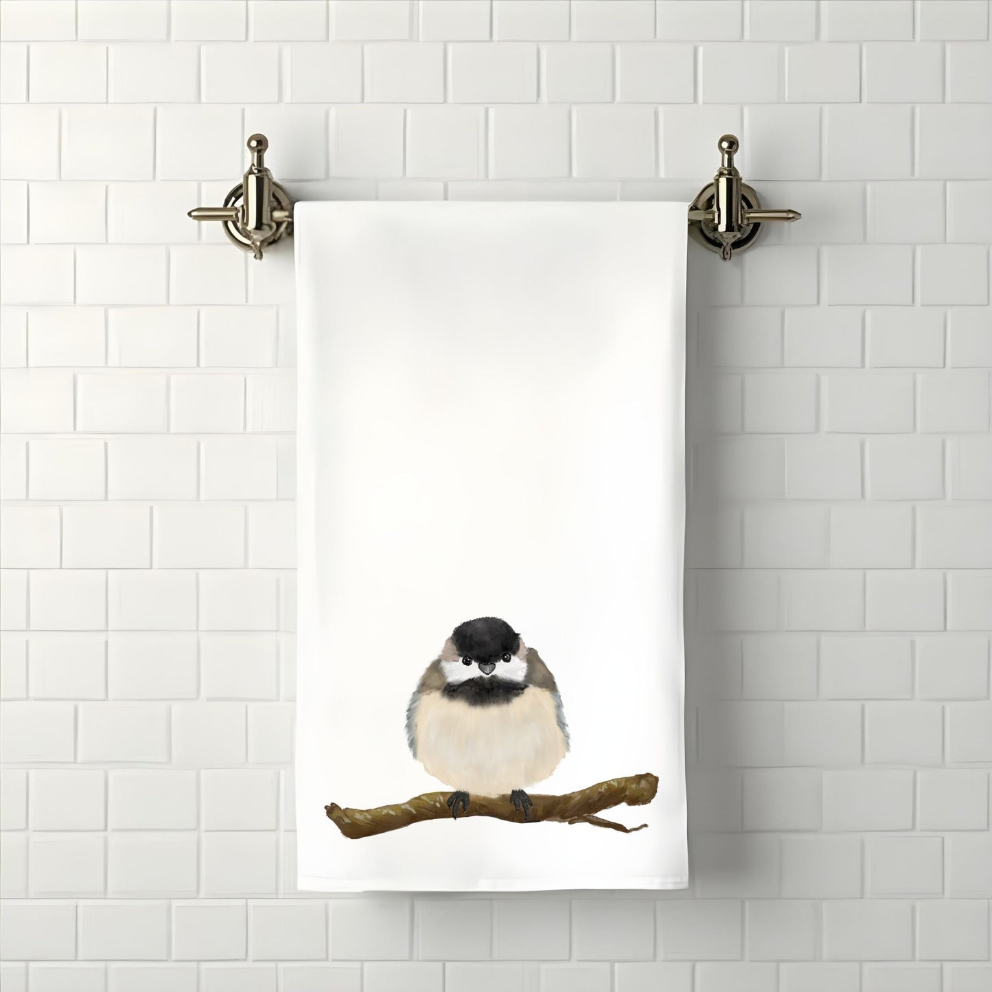 Black - Capped Chickadee Bird Bathroom Towel - MerikaArt