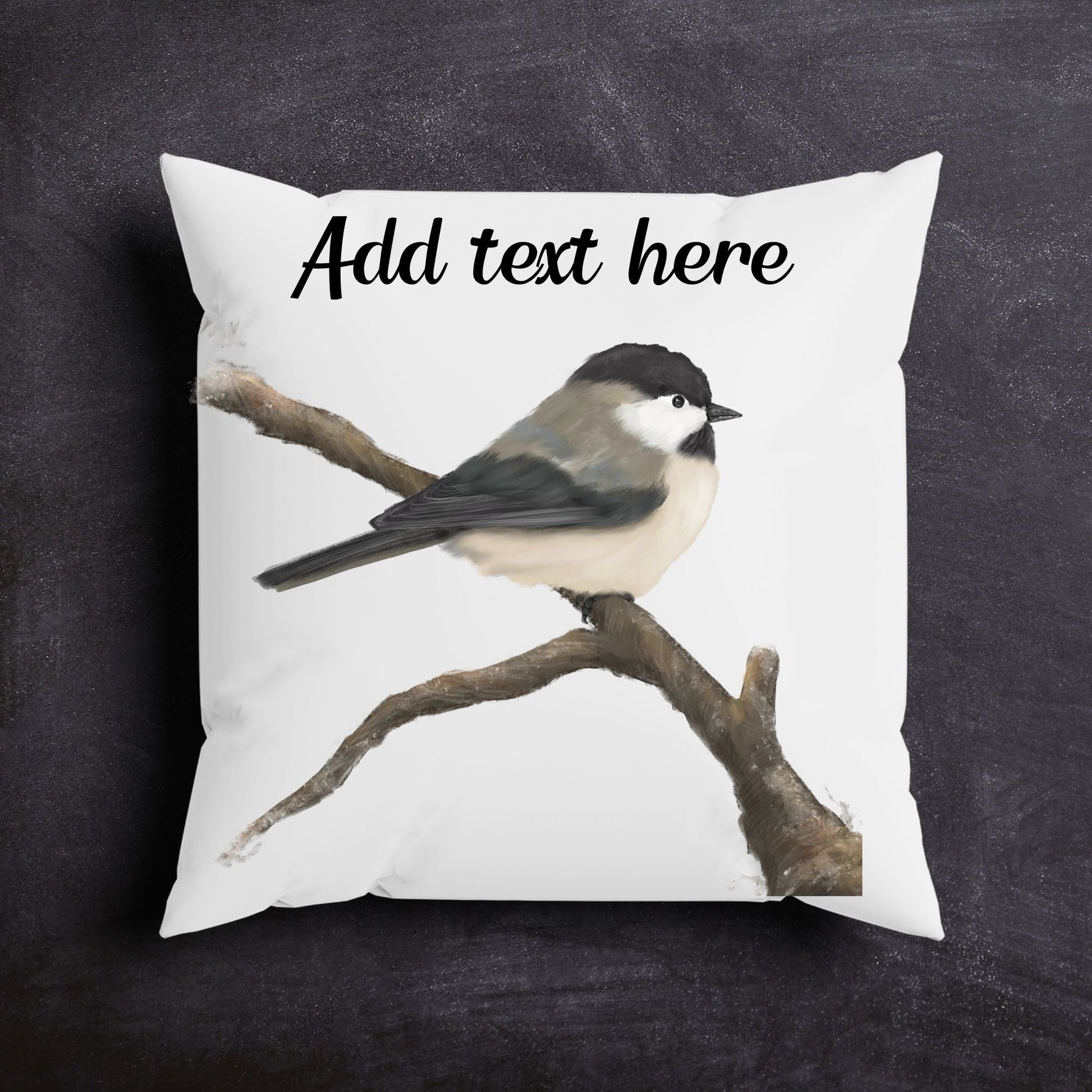 Black - Capped Chickadee Bird Pillow - MerikaArt