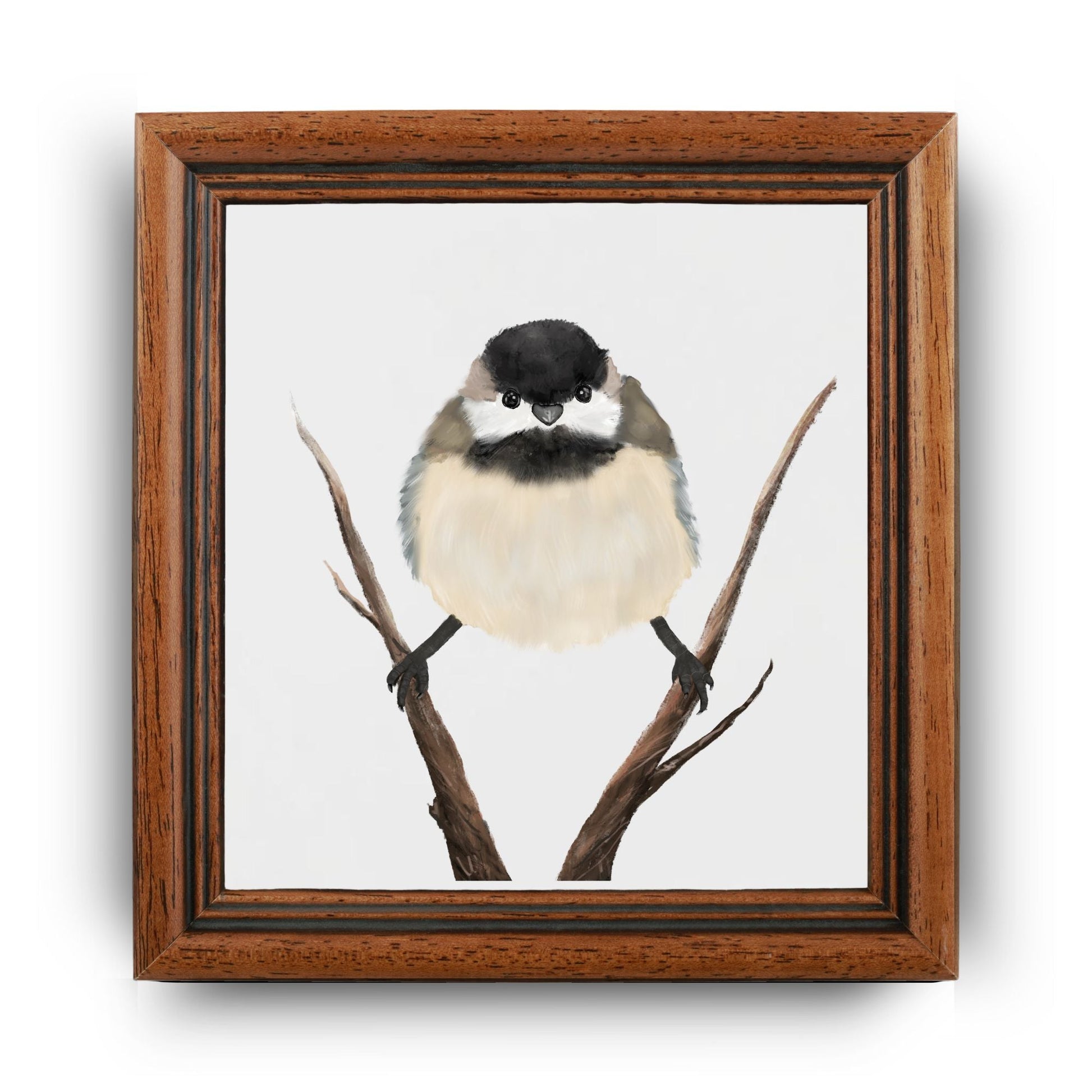 Black - Capped Chickadee on Branch Ceramic Tile - MerikaArt
