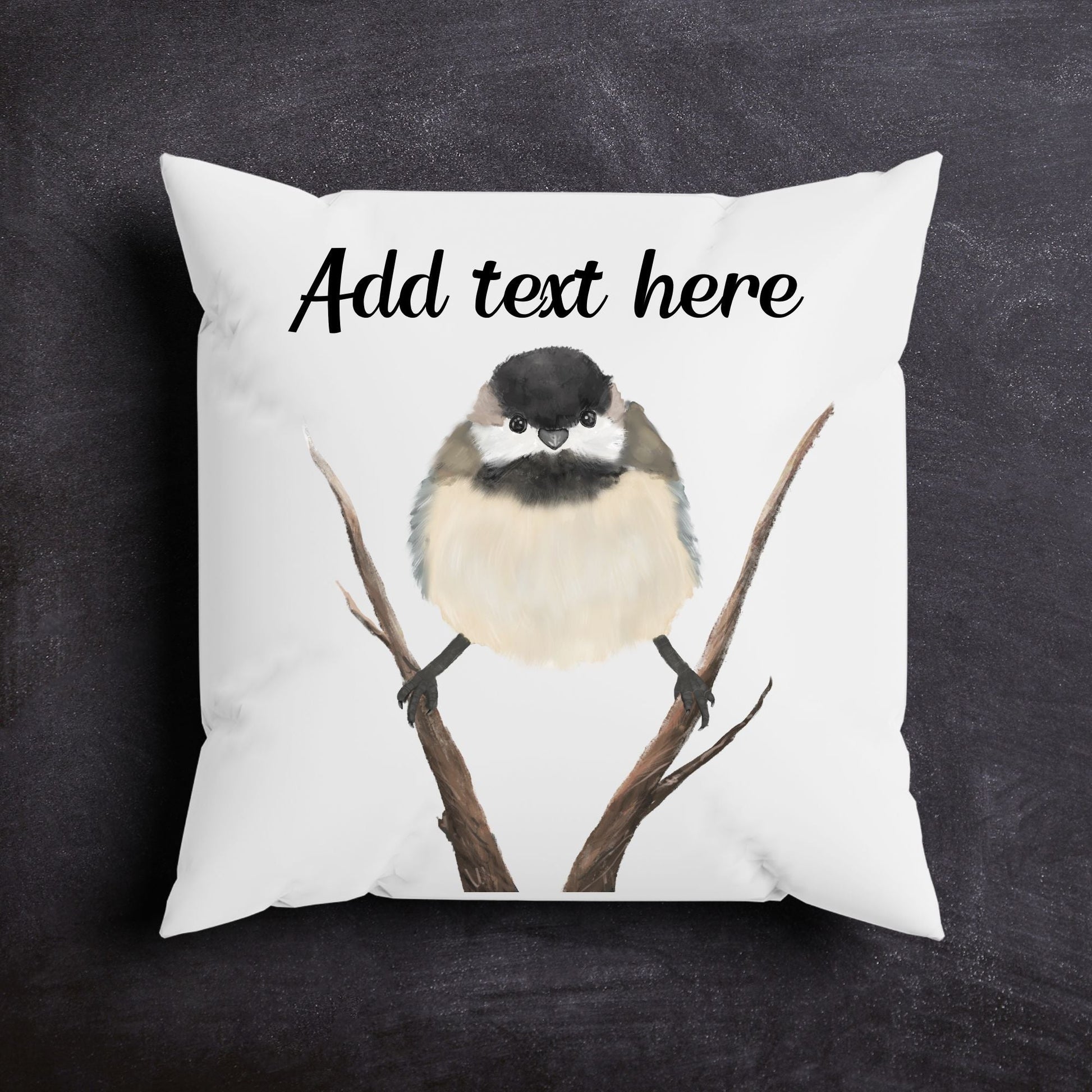 Black - Capped Chickadee Pillow - MerikaArt