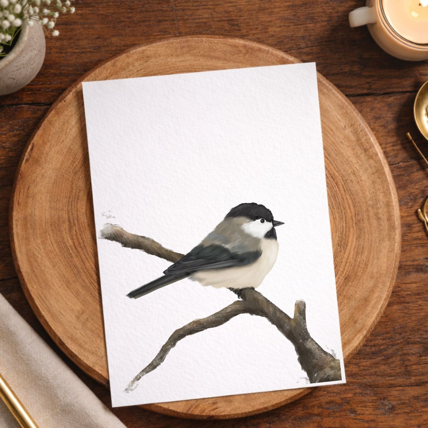 Black Capped Chickadee Postcard - MerikaArt
