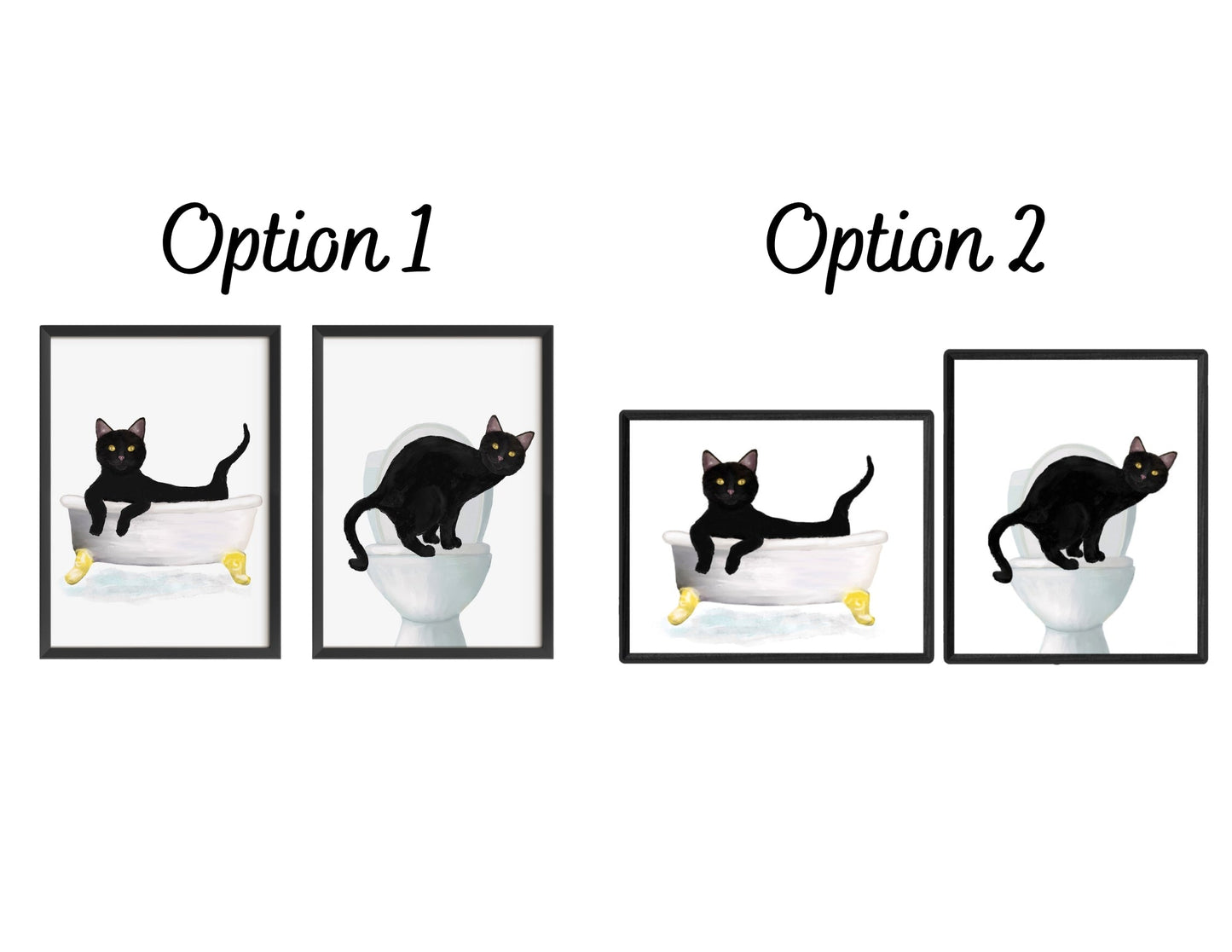 Black Cat Bathroom Art Print - Set of 2 - MerikaArt