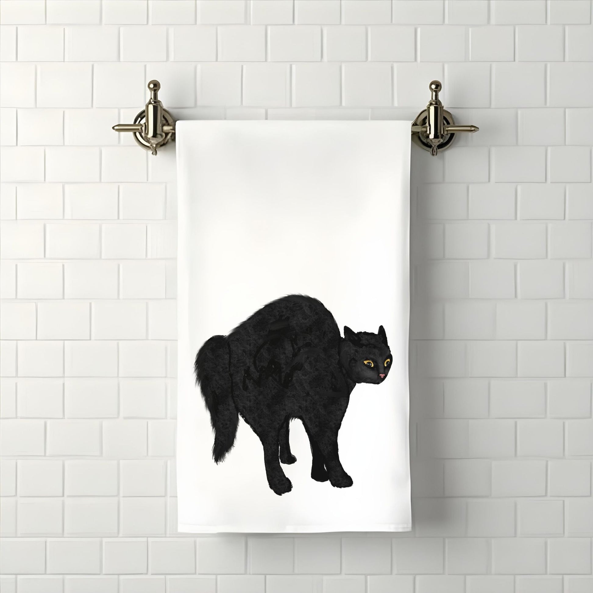 Black Cat Bathroom Towel - MerikaArt