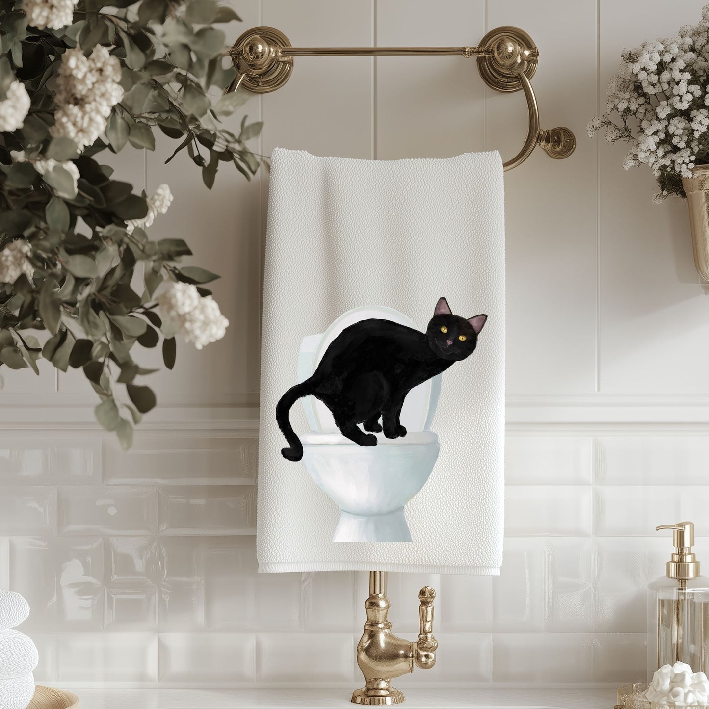 Black Cat Bathroom Towel - MerikaArt