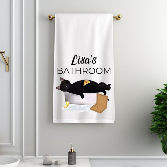 Black Cat Bathroom Towel - MerikaArt