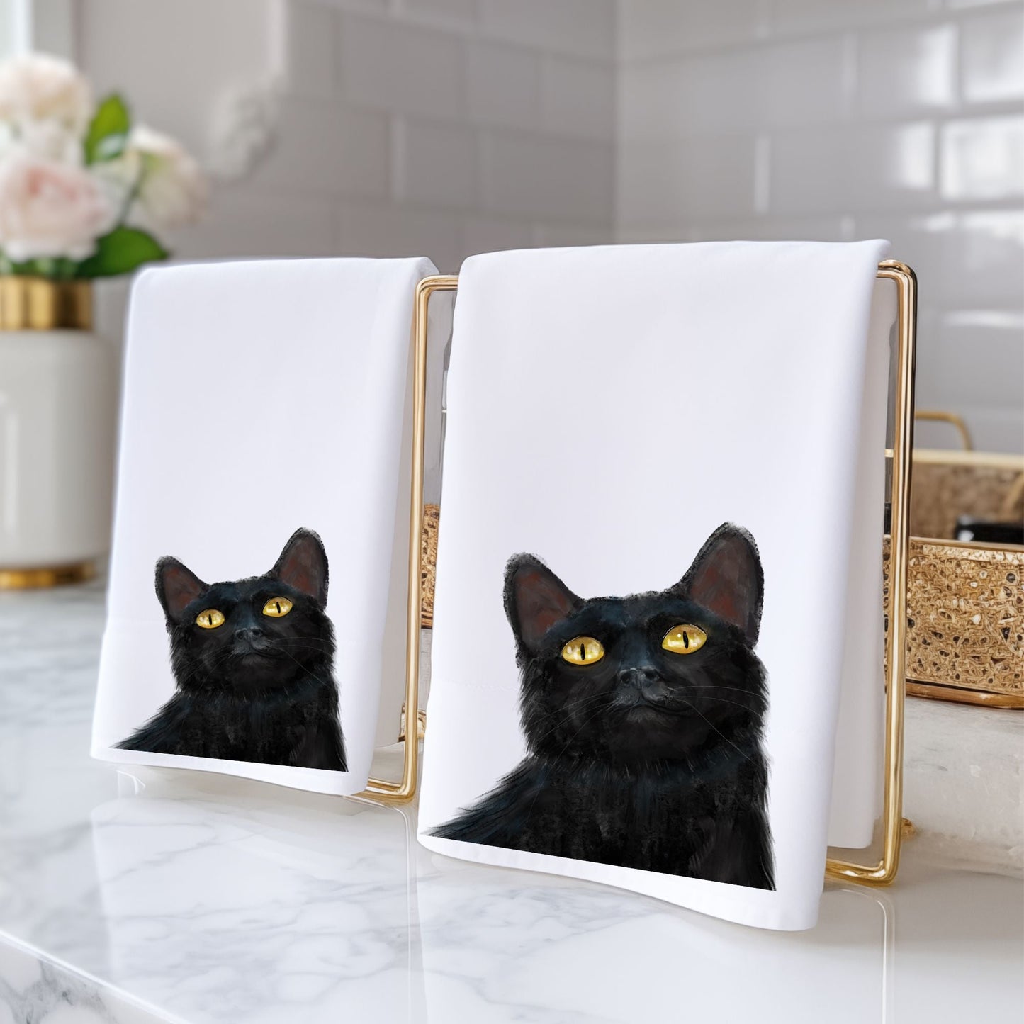 Black Cat Bathroom Towel - MerikaArt