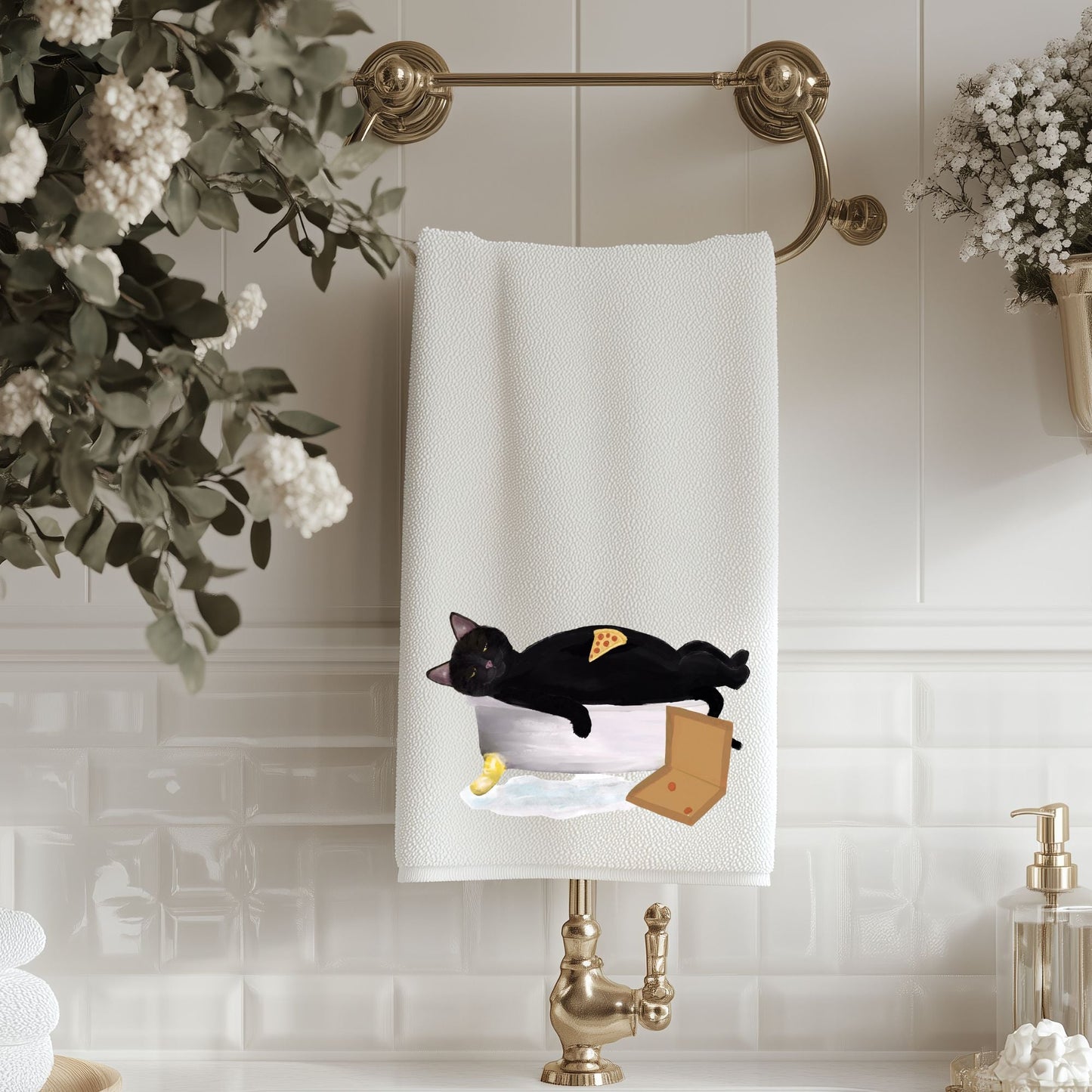 Black Cat Bathroom Towel - MerikaArt